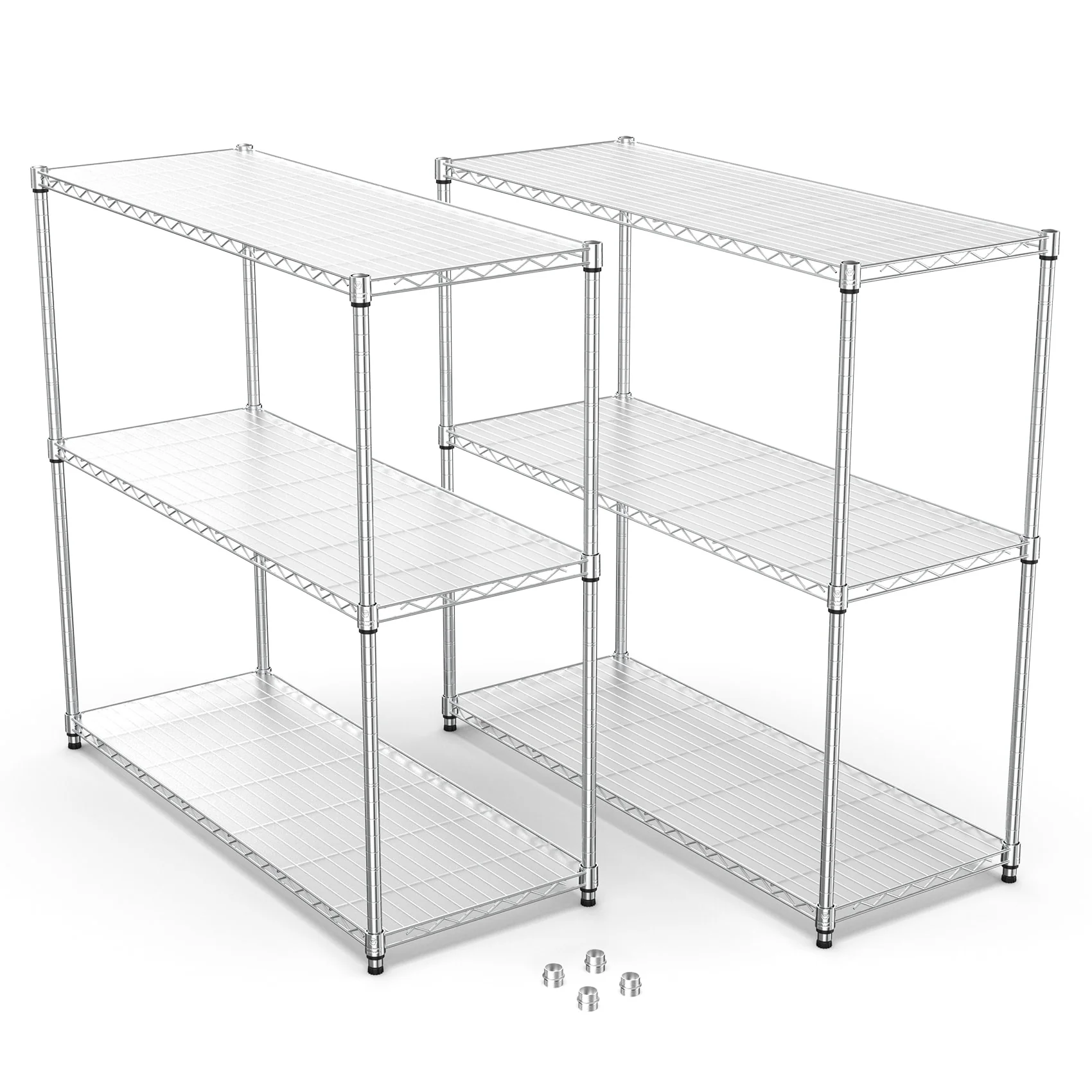 Wire Shelving Unit with Three Shelves (Set of 2)