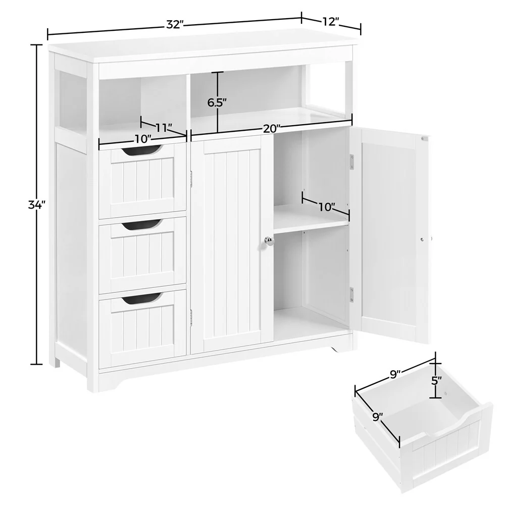 Yaheetech Freestanding Bathroom Floor Cabinet Storage Cabinet, White - N/A