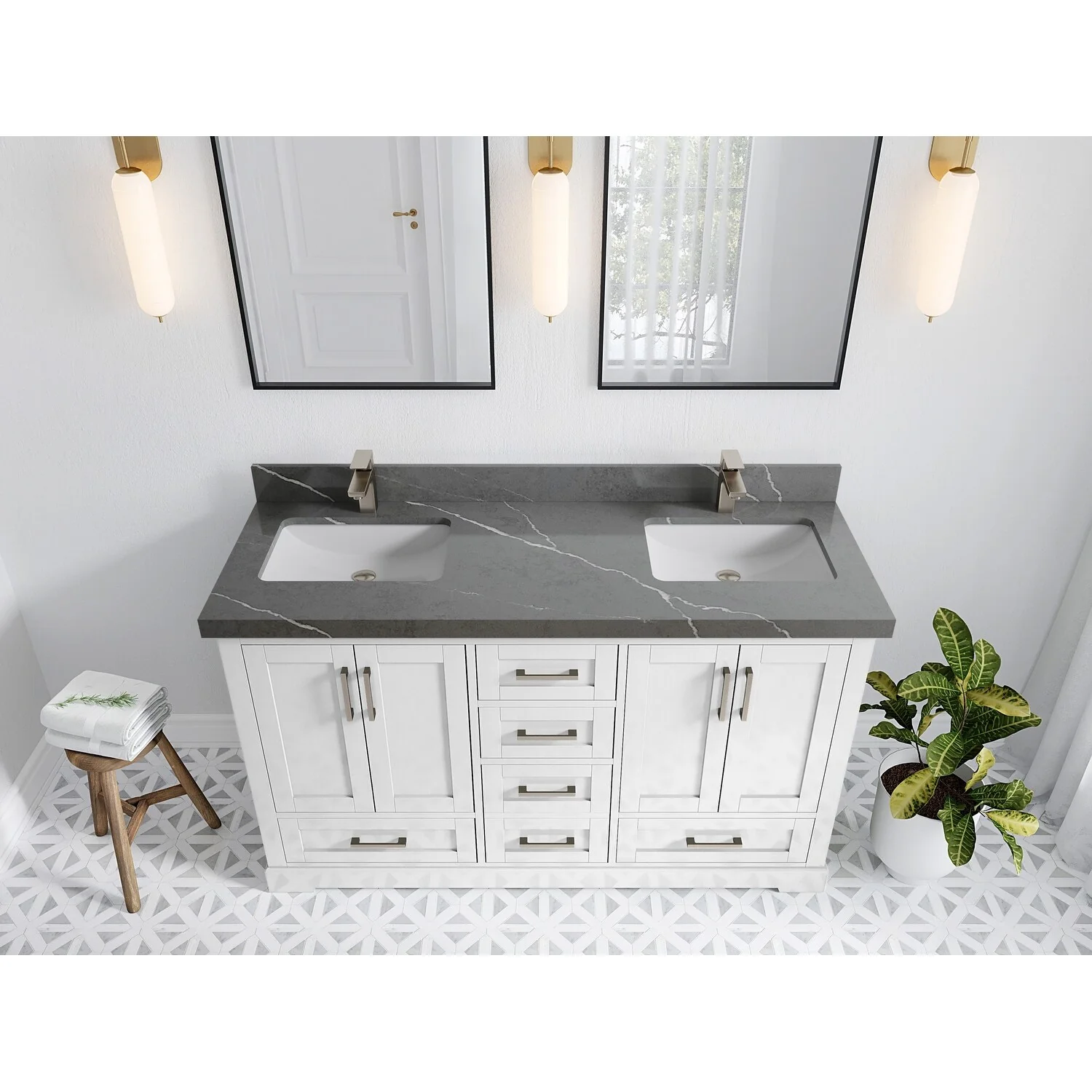 Willow Collection 60 in W x 22 in D x 36 in H Boston Double Bowl Sink Bathroom Vanity with Countertop