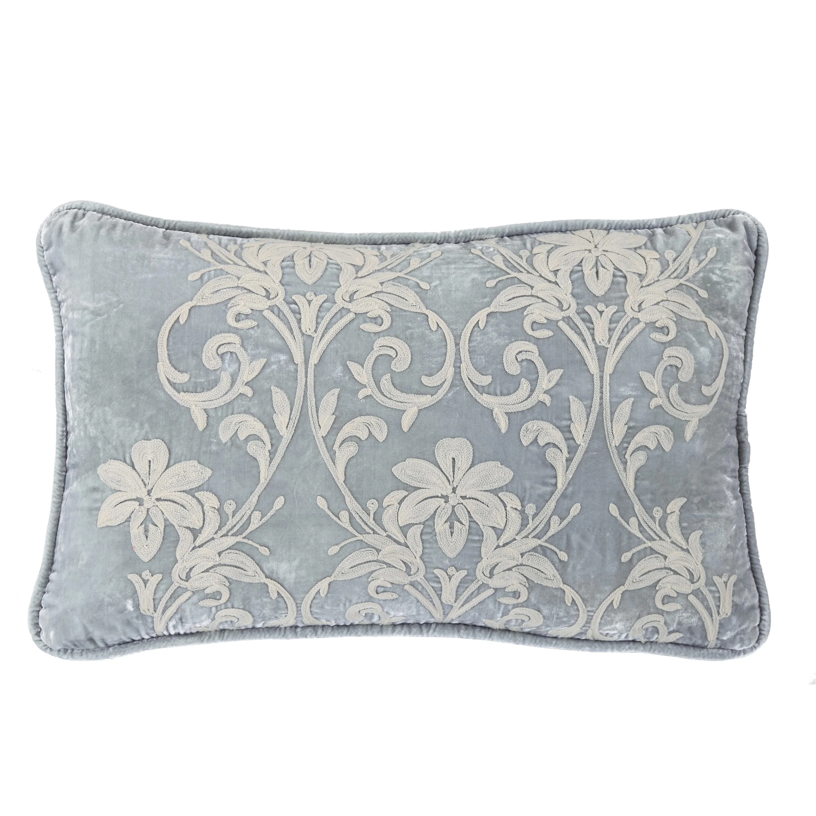 Hiend Accents Belle Floral Embroidered Velvet Lumbar Pillow, 16