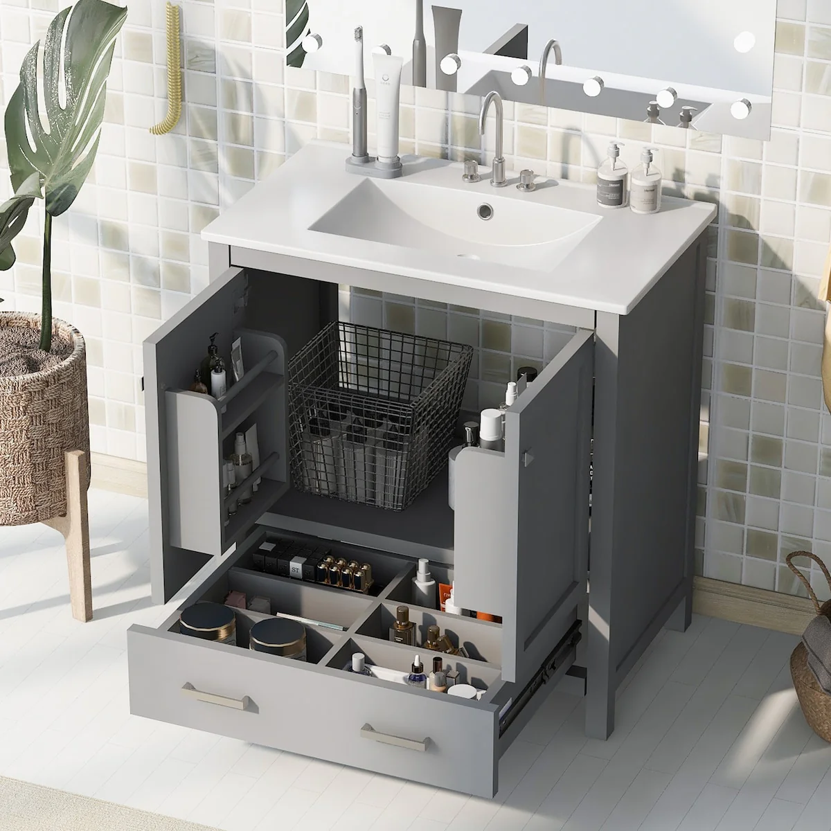 Bathroom Vanity with Single Sink, 2 Soft Closing Doors and 1 Drawer