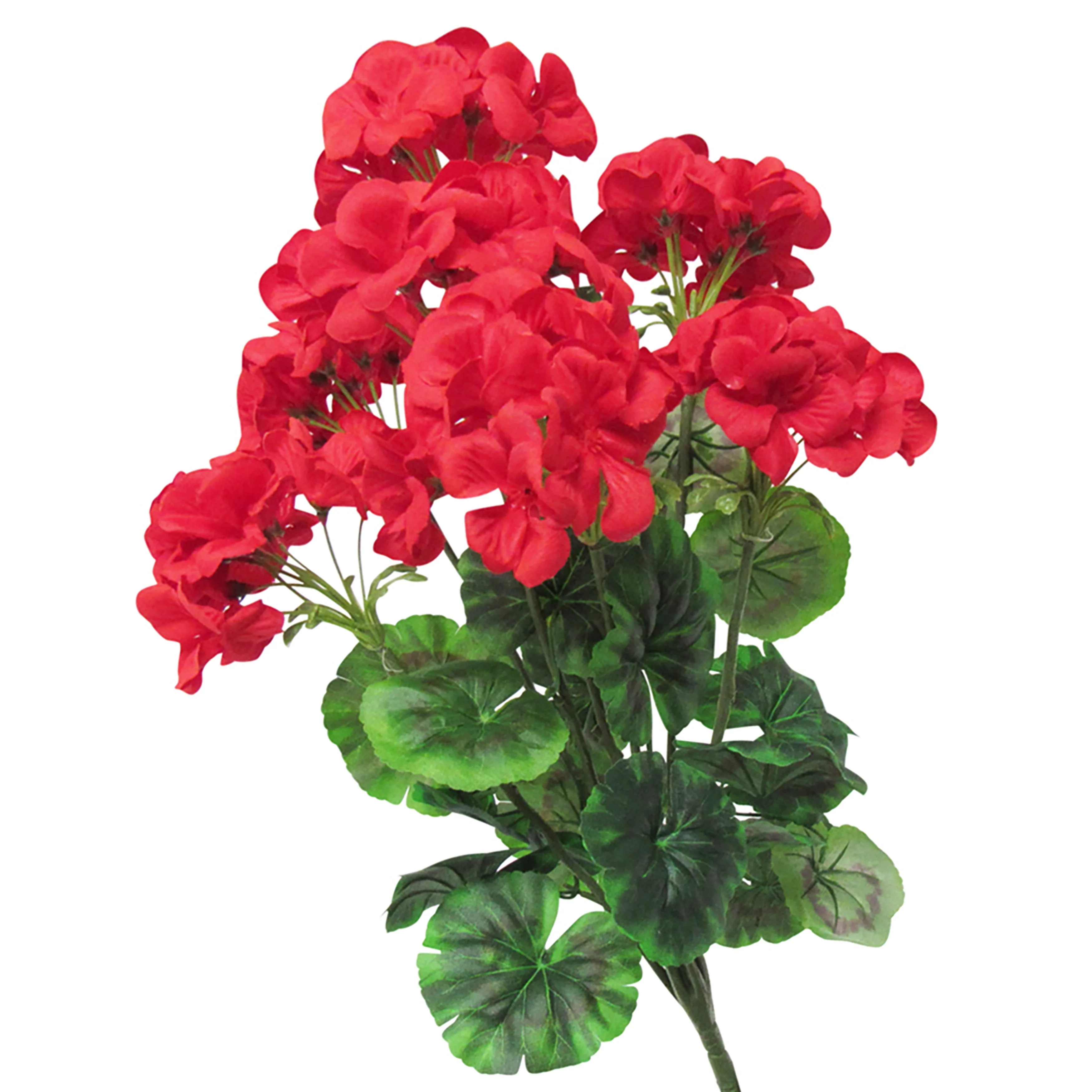 Red Artificial Geranium Flower Stem Plant Bush Bouquet 21in - 21