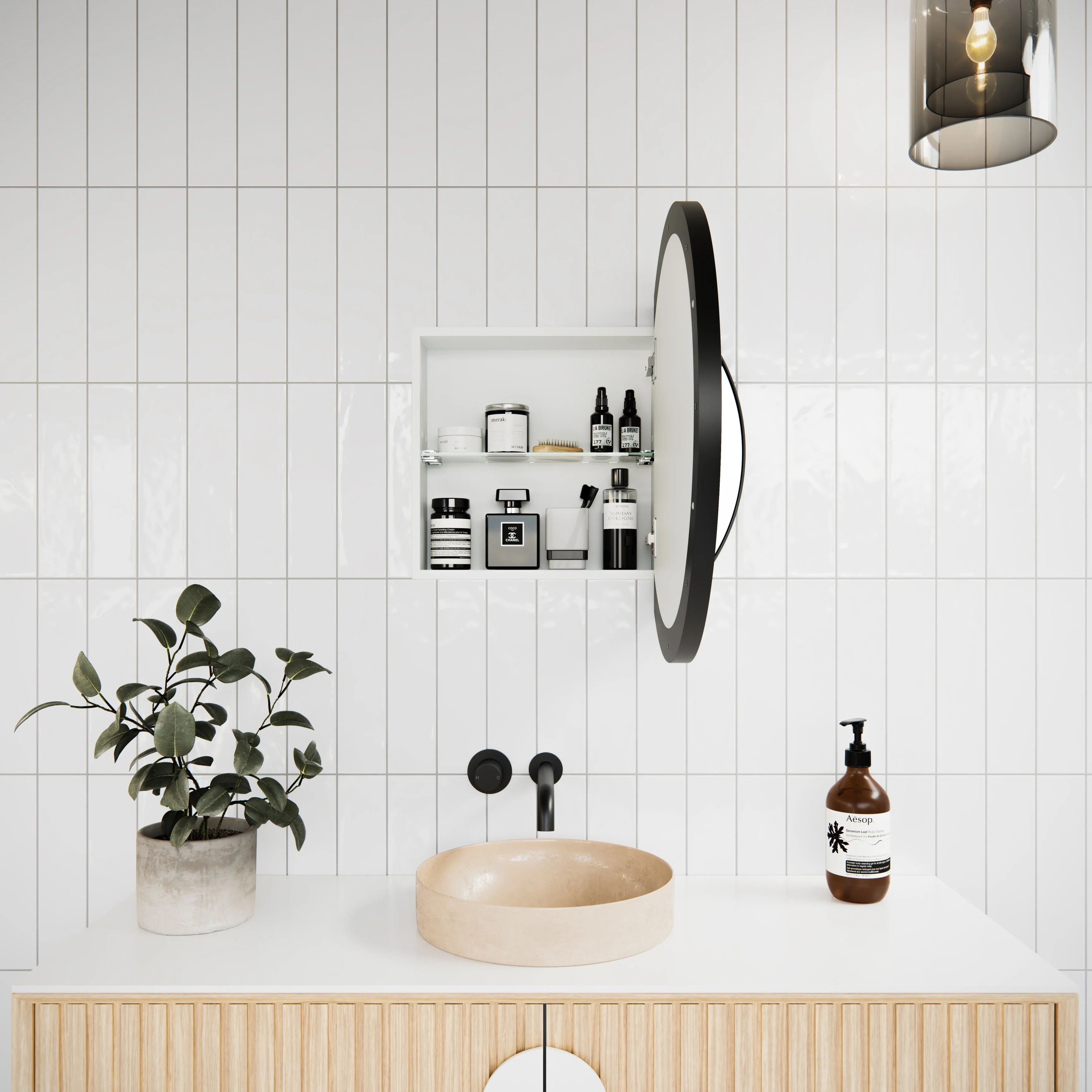 One Door Steel Frame Round Shape Medicine Cabinet