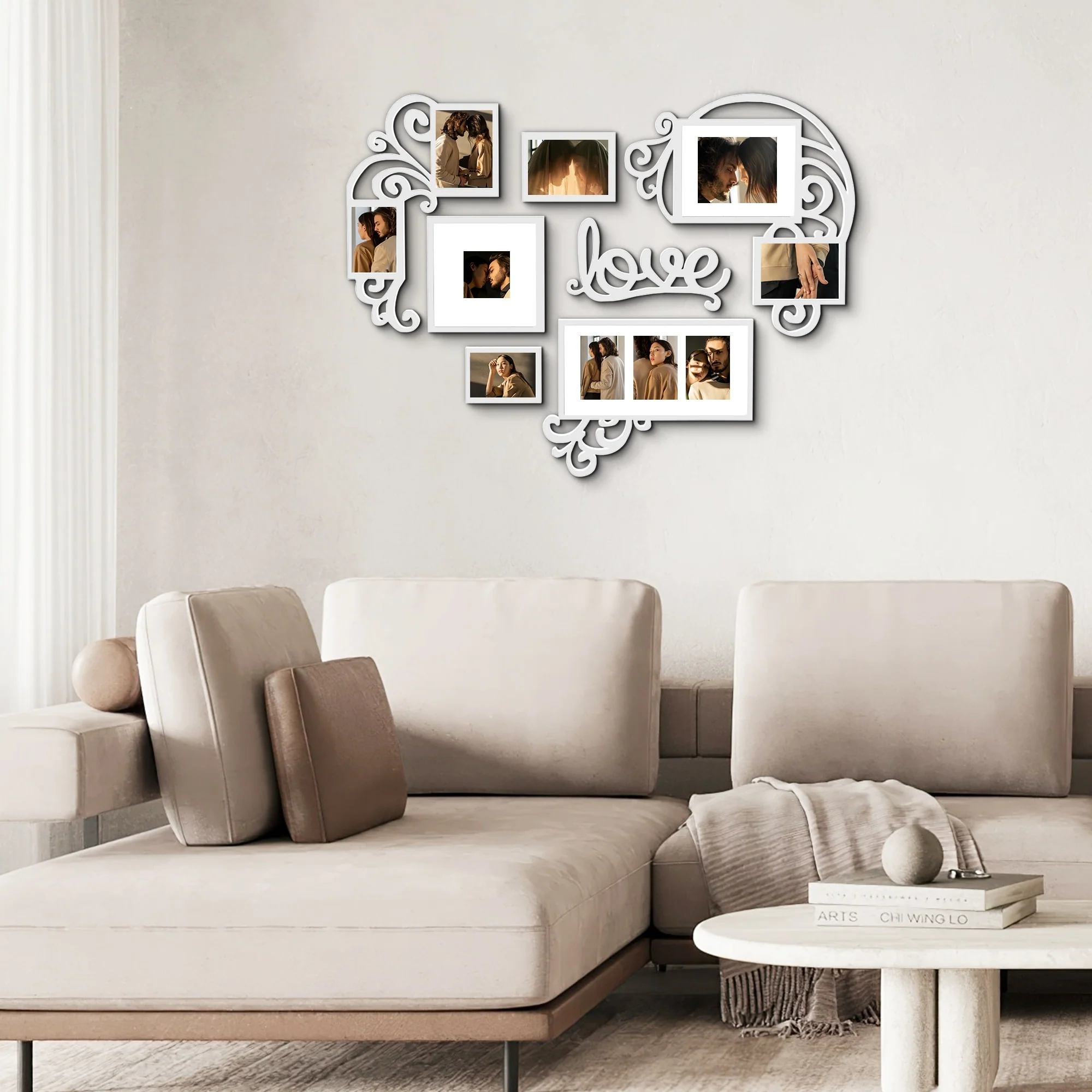 Heart Shaped Family Photo Frame Collage Display Three 4x6 Photos White