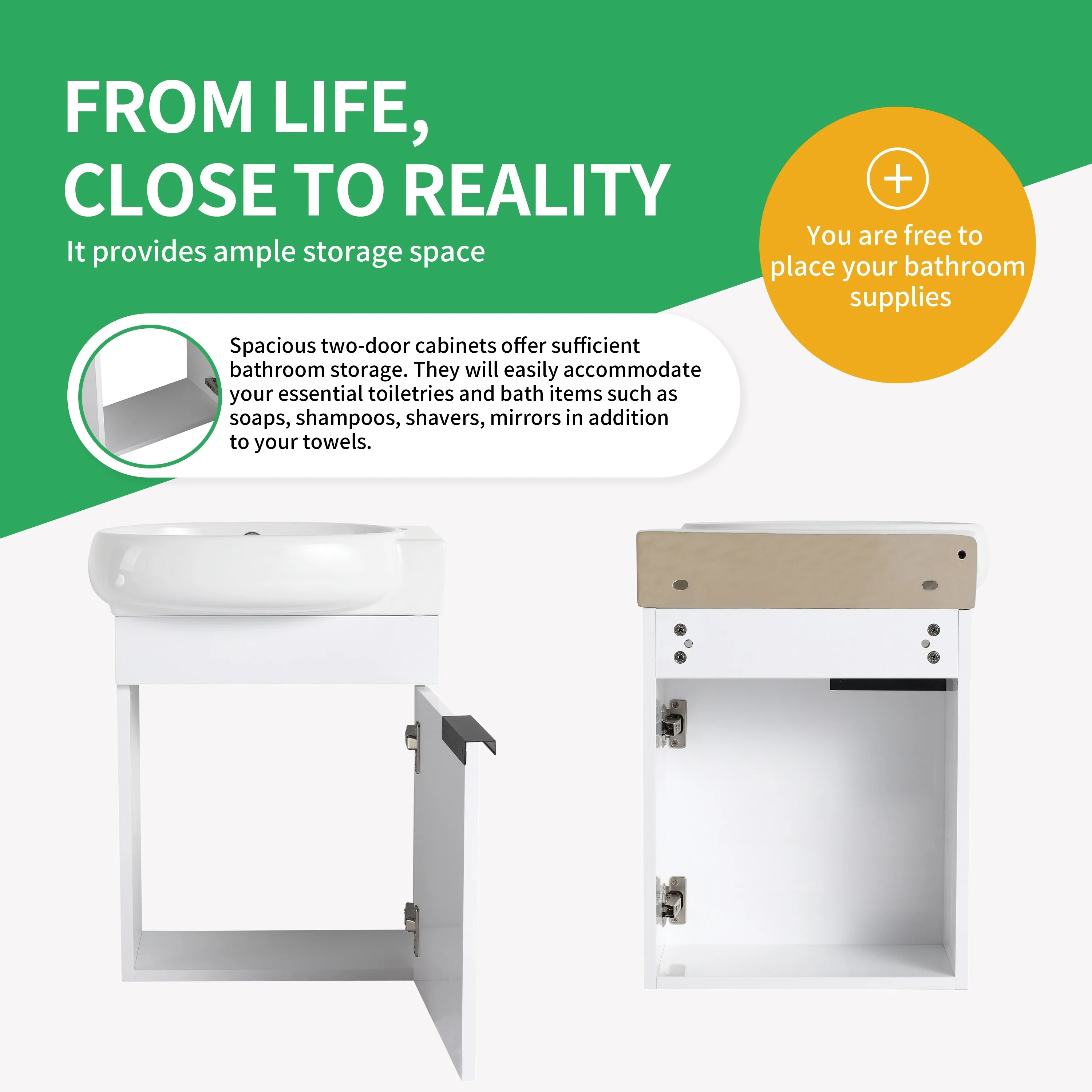 BNK 16/18/23 inch Freestanding/Floating Bathroom Vanity with Single Sink,Powder Room Vanity with Soft Close Door