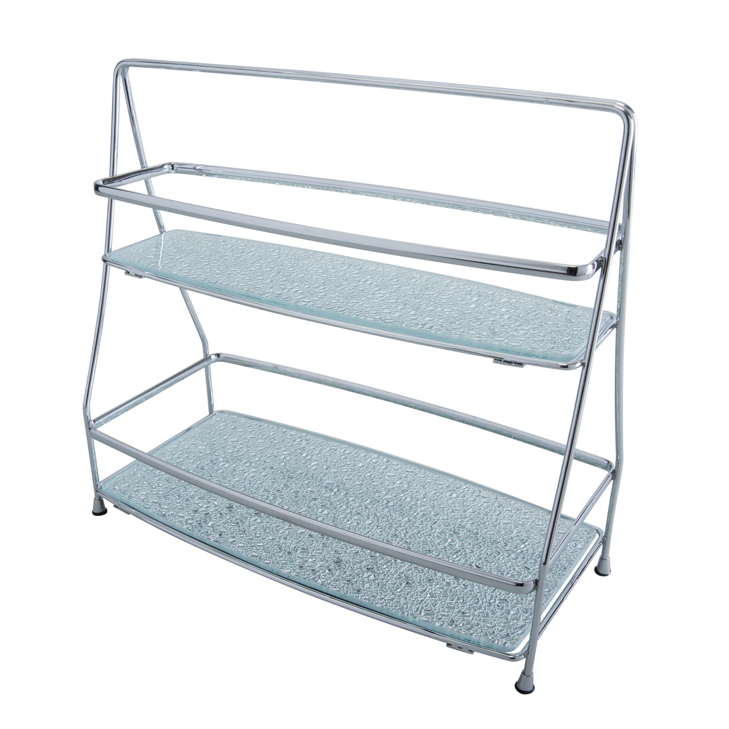 Elle Décor 2 Tier Hammered Mirror Vanity Tray Tower - Chrome - 12.4