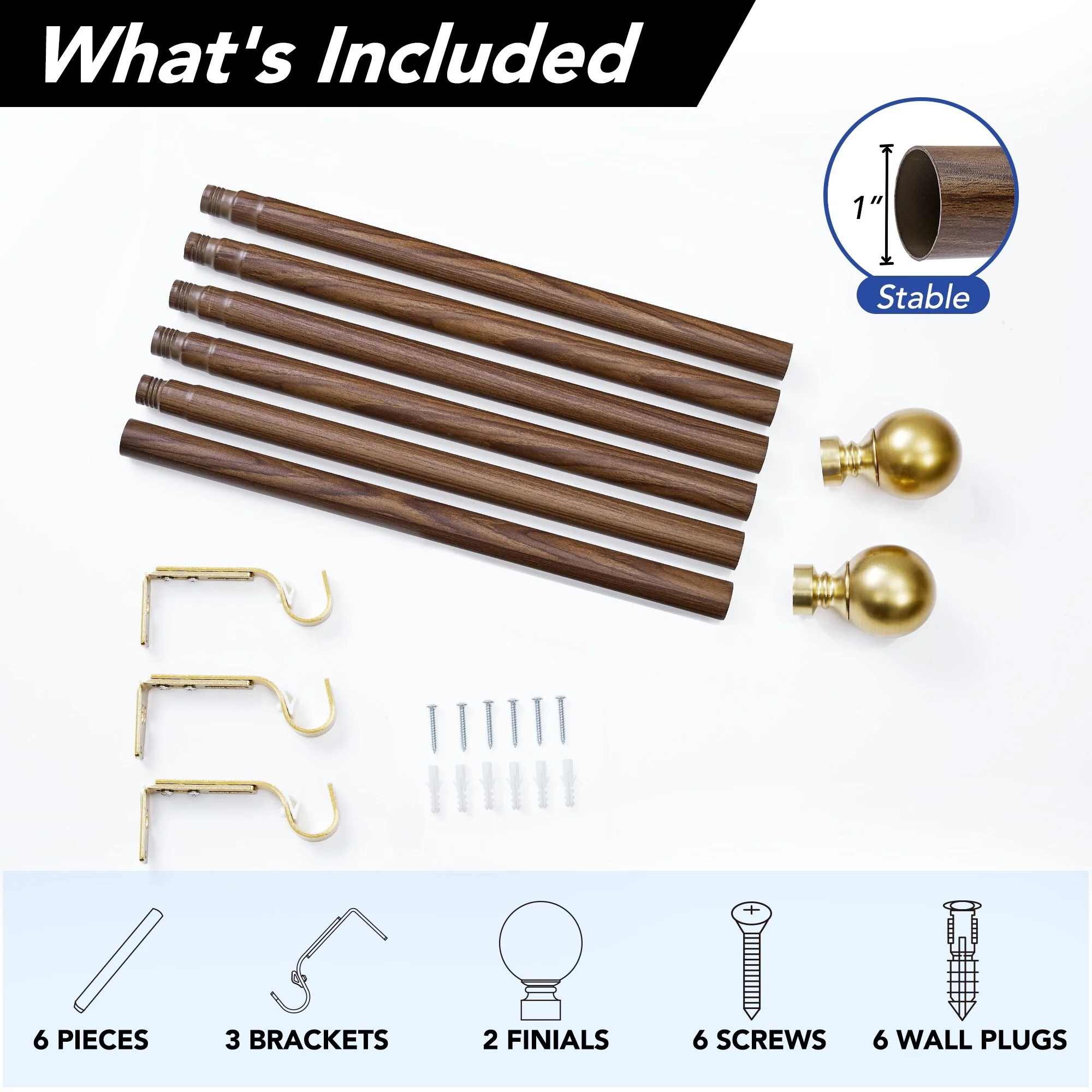 Deconovo 1 Inch Window Curtain Rod