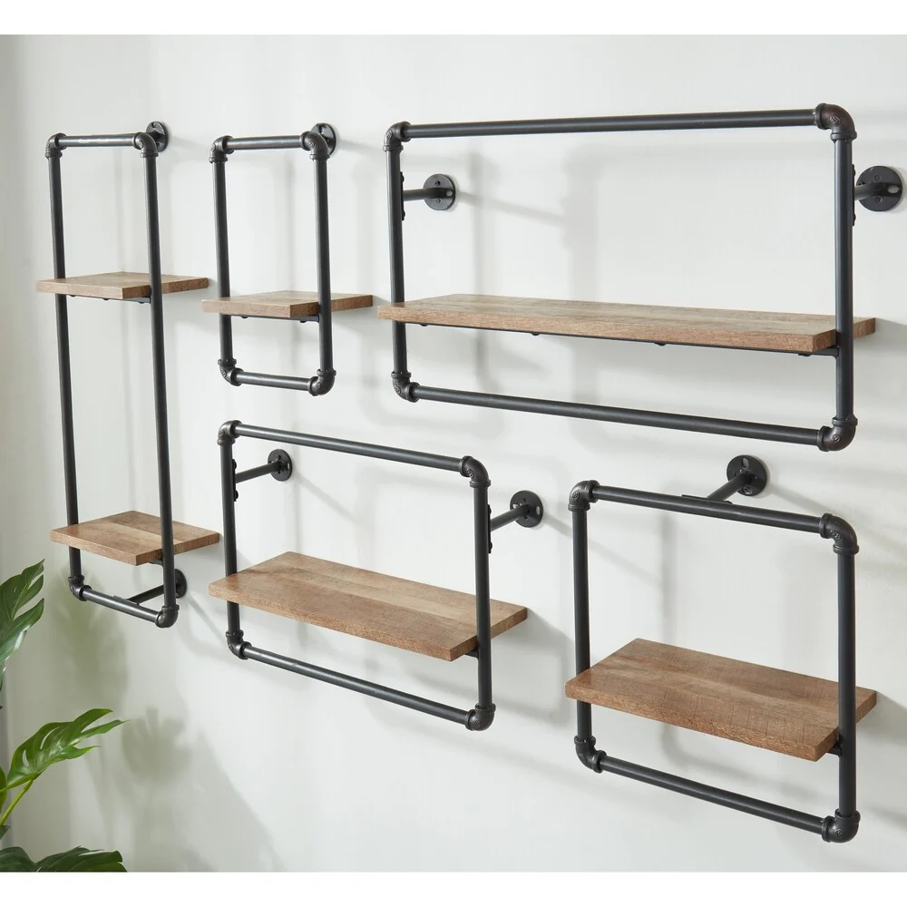 Romi Industrial Sand Black Metal Pipe Wall Shelf by Furniture of America