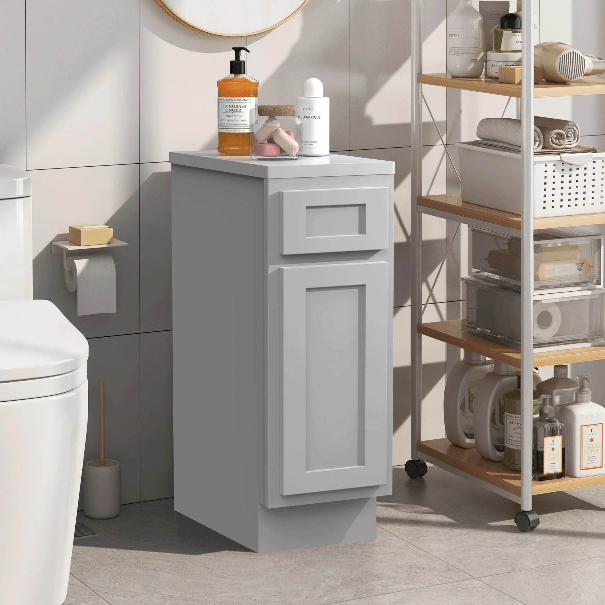 Vanity Art 12 Inch Bathroom Vanity Base Cabinet Single Right Offset Solid Wood Small Bathroom Storage Floor Cabinet