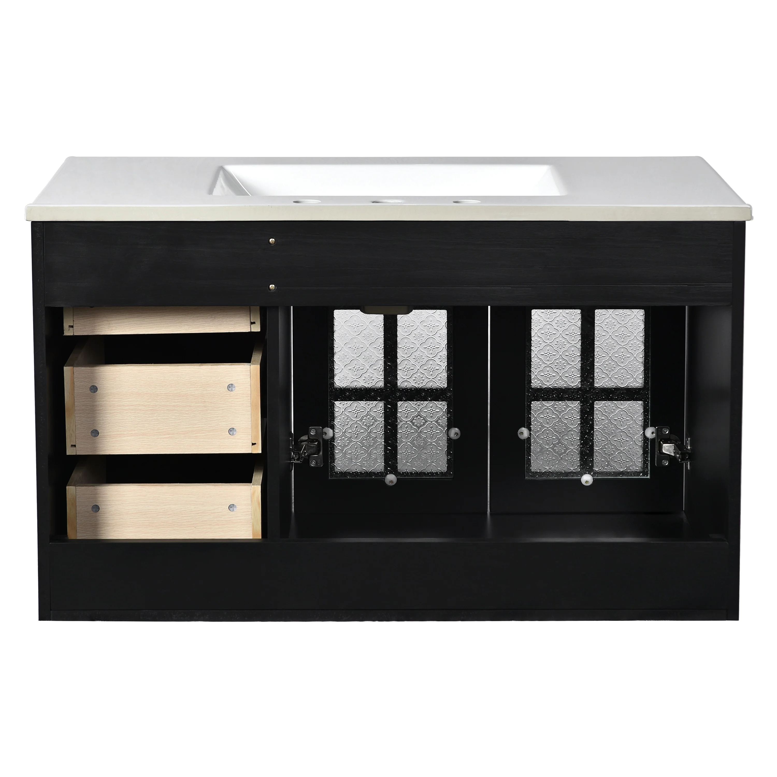 GDFStudio 36 Inch Floating Bathroom Vanity with Ceramic Sink, Wall Mounted Bathroom Cabinet with 3 Drawers