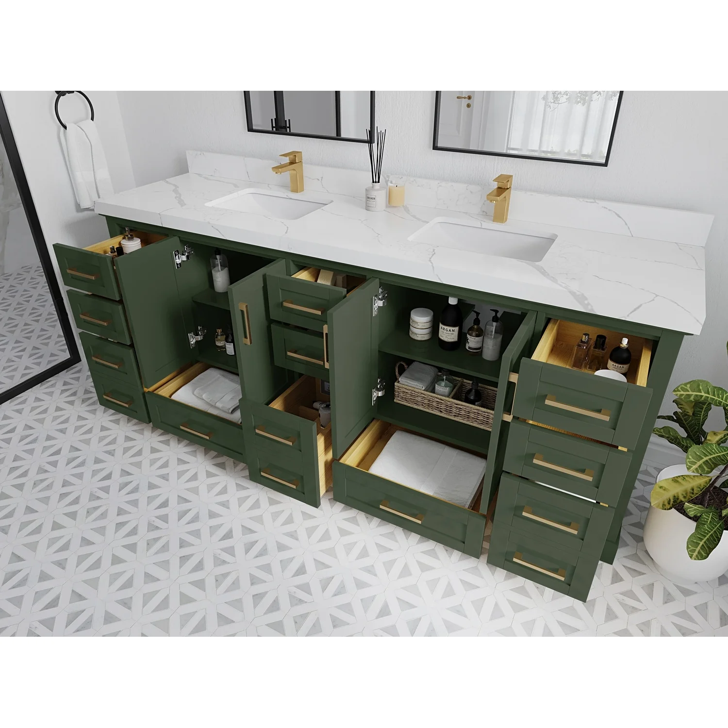 Willow Collection 84 in W x 22 in D x 36 in H Boston Double Bowl Sink Bathroom Vanity with Countertop