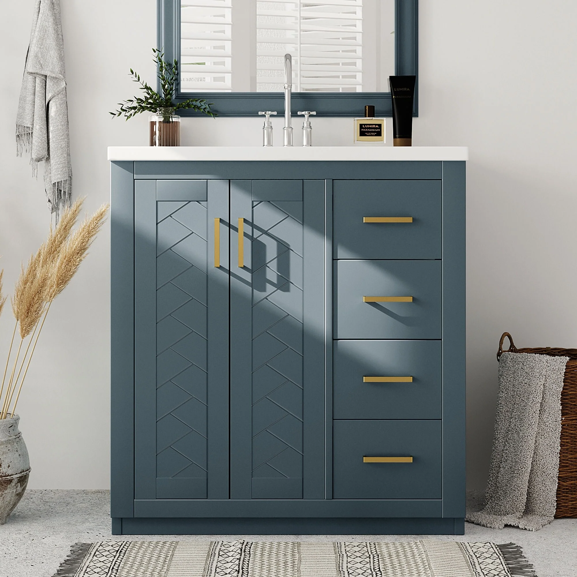 30'' Bathroom Vanity with Ceramic Sink Combo, Bathroom Storage Cabinet Vanity Set with 3 Drawers& Soft Closing Doors