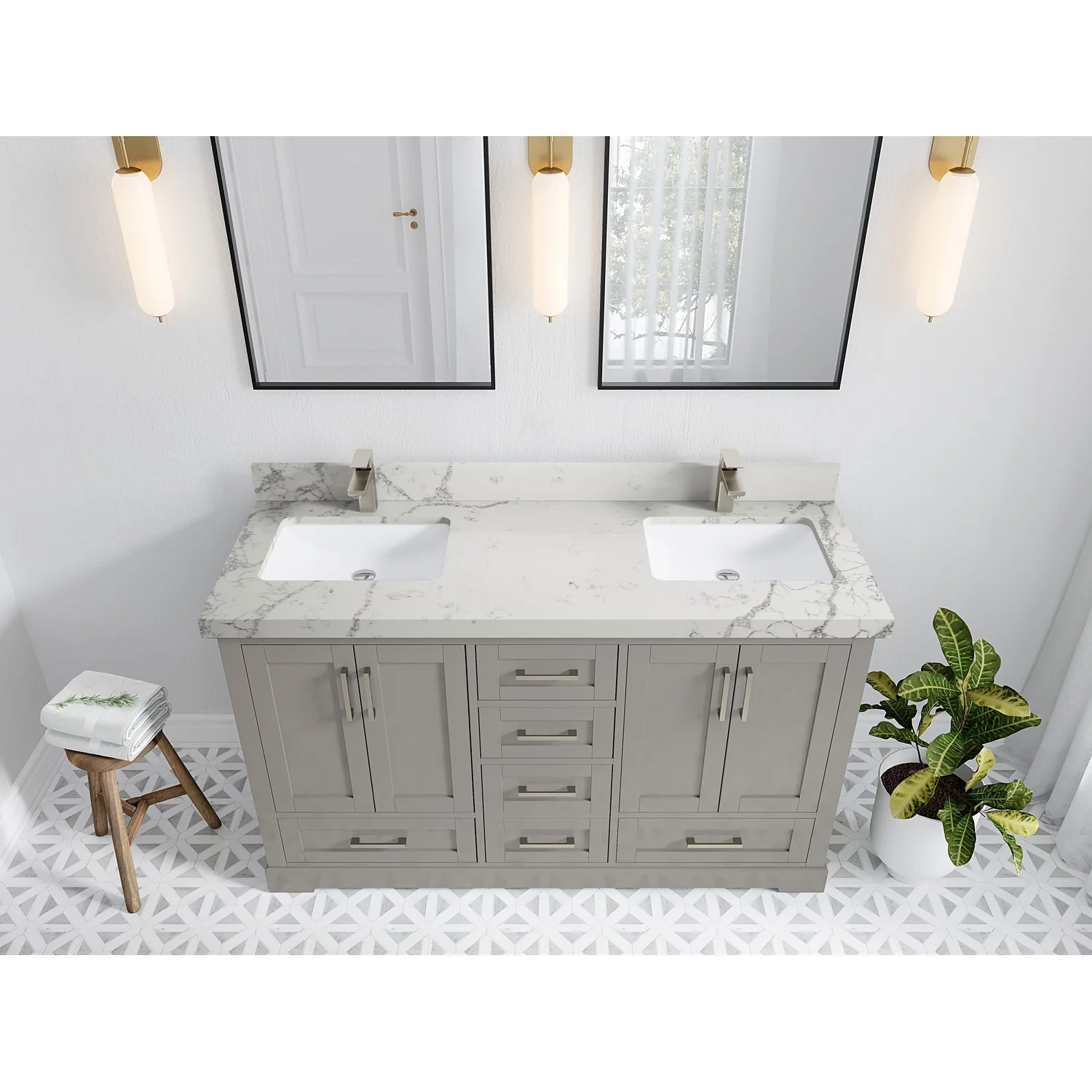 Willow Collection 60 in W x 22 in D x 36 in H Boston Double Bowl Sink Bathroom Vanity with Countertop