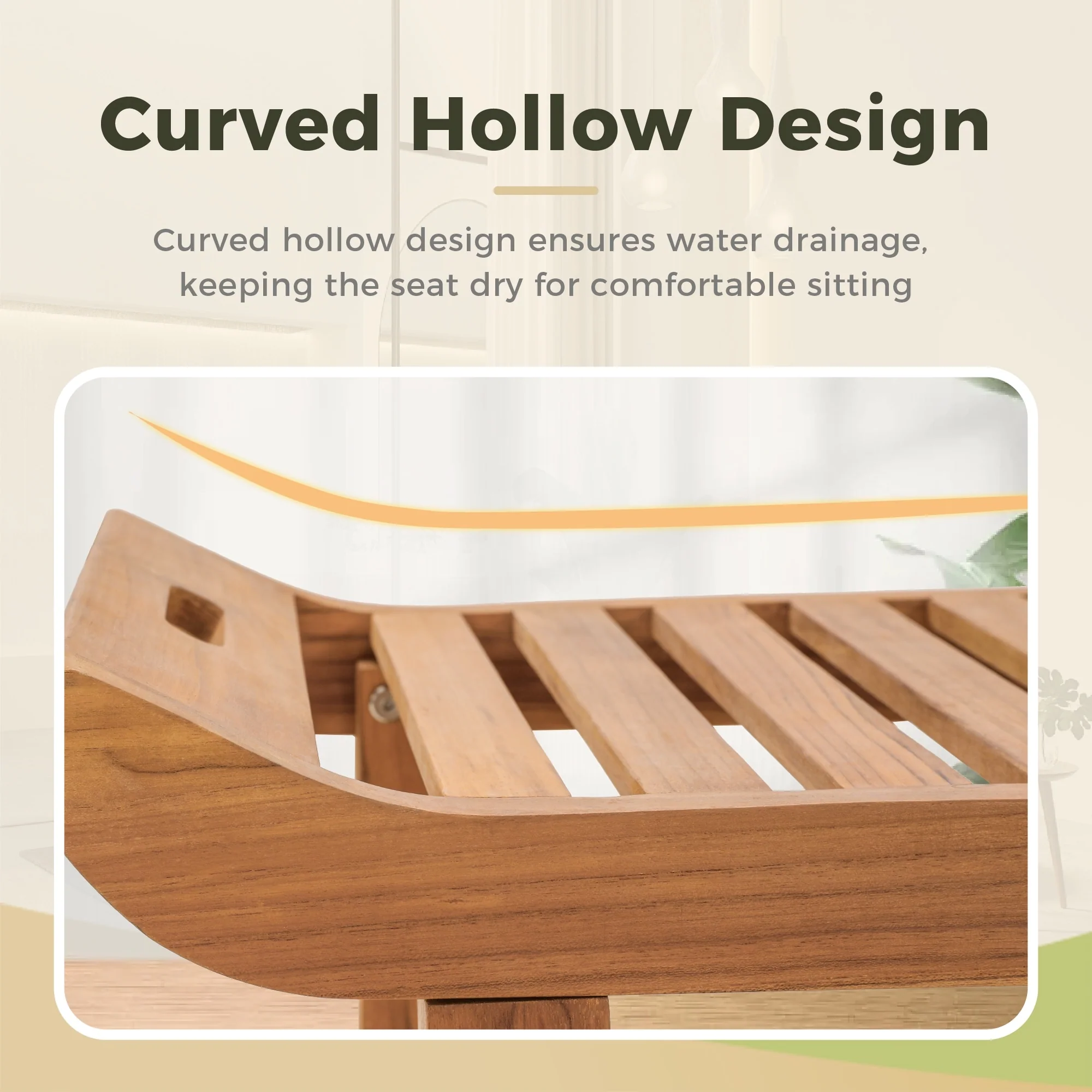 Bathroom Stool with Storage Shelf, Teak Shower Bench Waterproof Wood Bench, Shower Seat