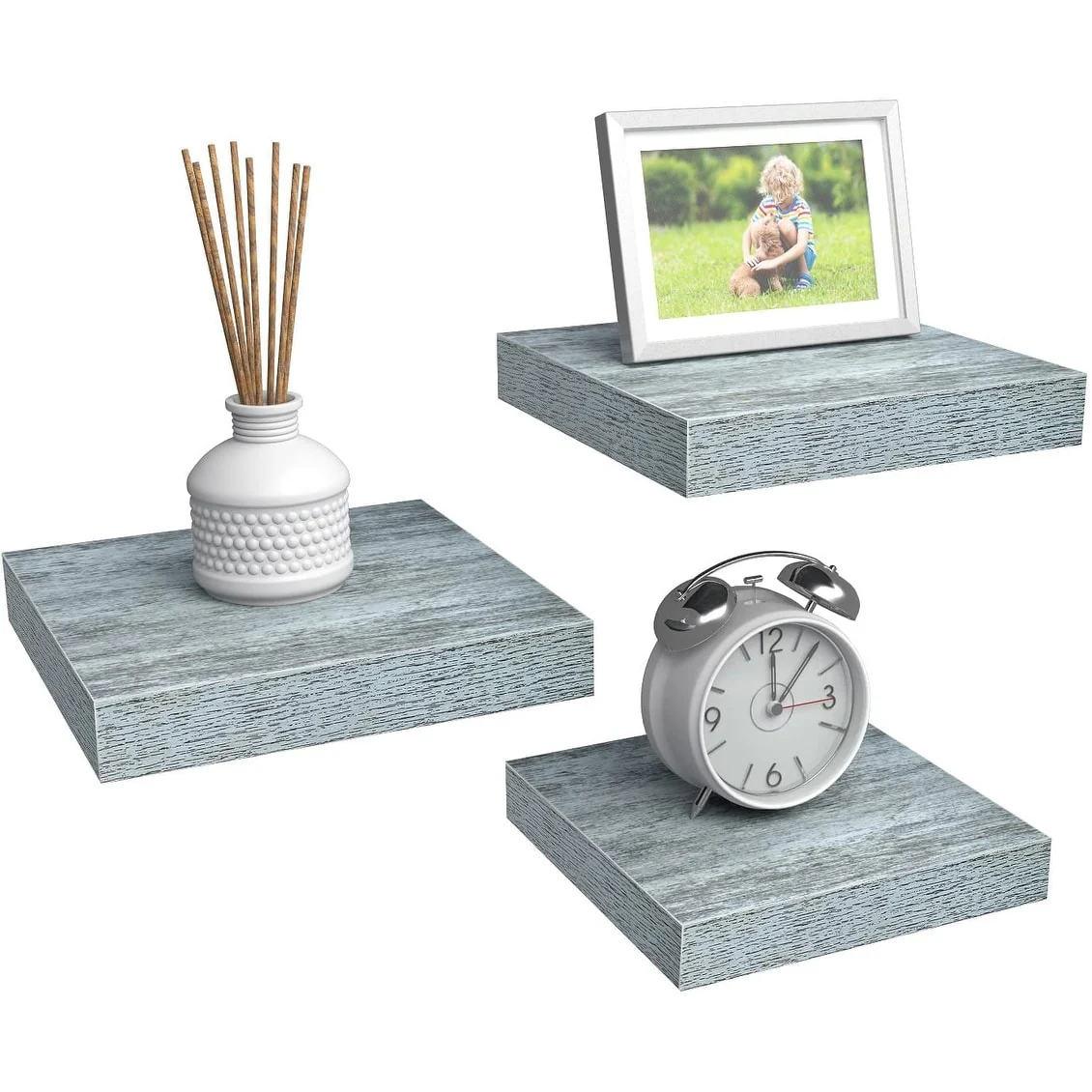 3 Pack Square Mounted Floating Shelves - Rustic Wood Display Ledge Storage Shelf