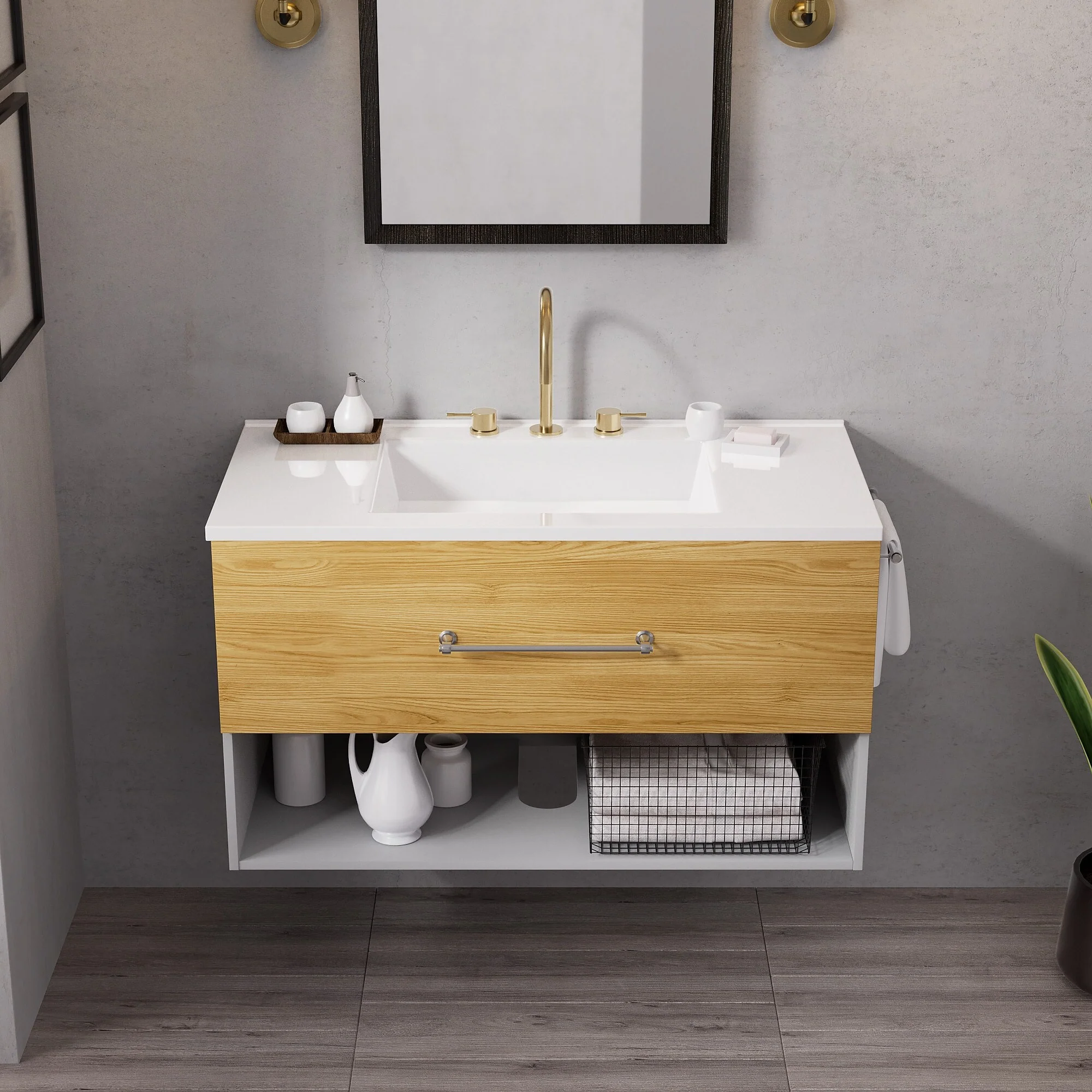 36-Inch Minimalist MDF Bathroom Vanity with Sink – Sleek and Simple Design for Modern Spaces