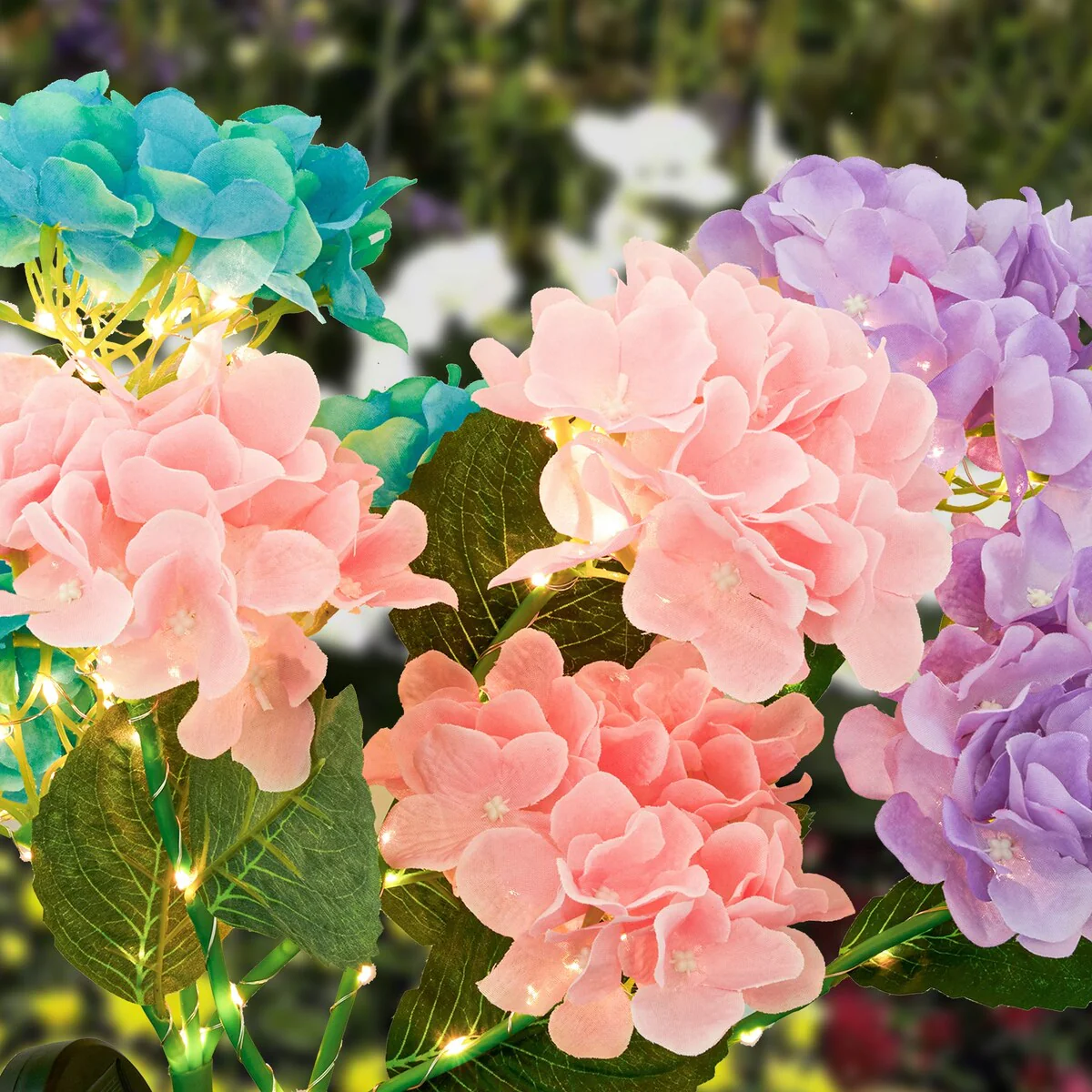 Set of 6 Solar Hydrangea Pathway Light - Set of 6