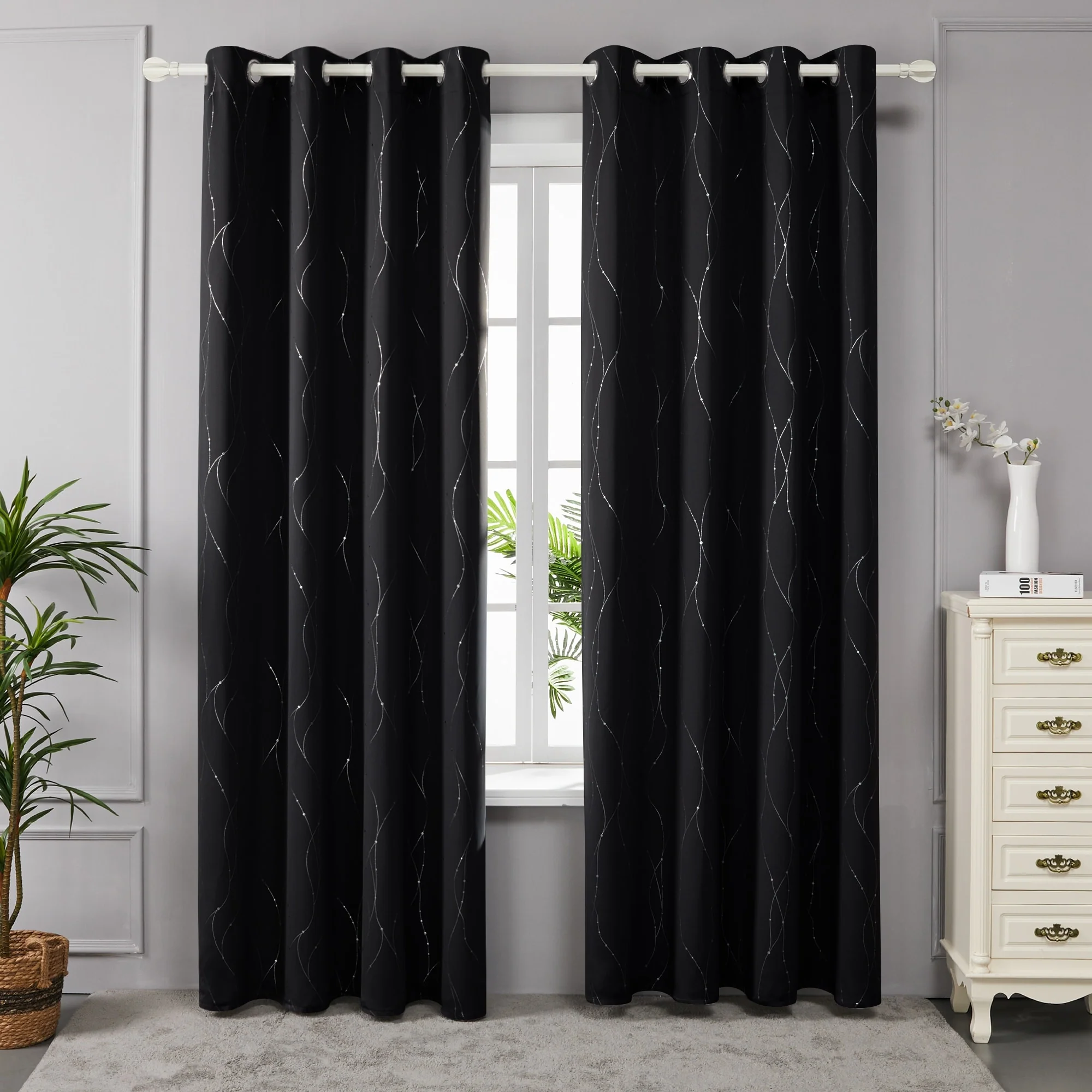 Deconovo Wave Line with Dots 52 Width Curtains Pair(2 Panel)