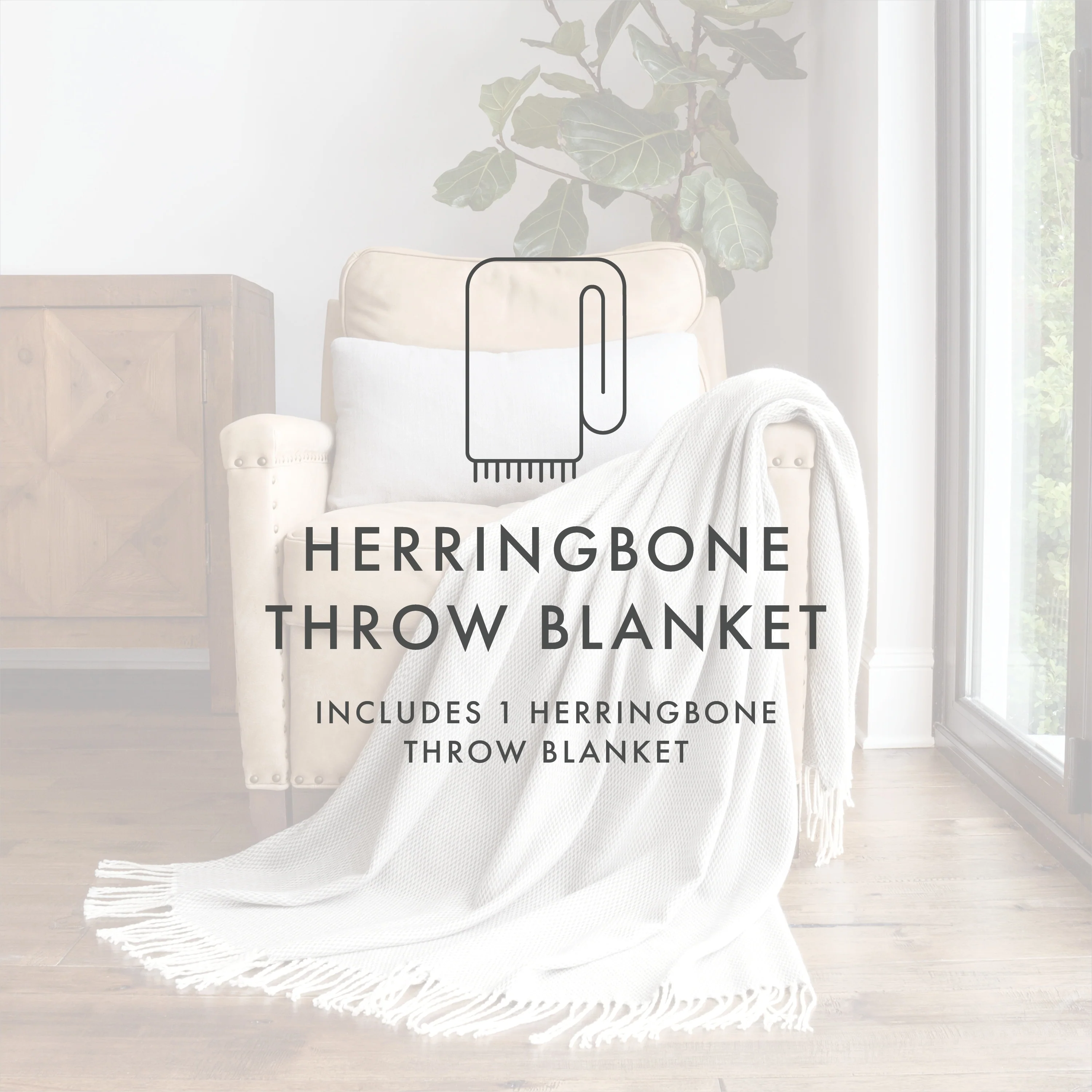 Becky Cameron Throw Blanket Herringbone with Fringed Edges