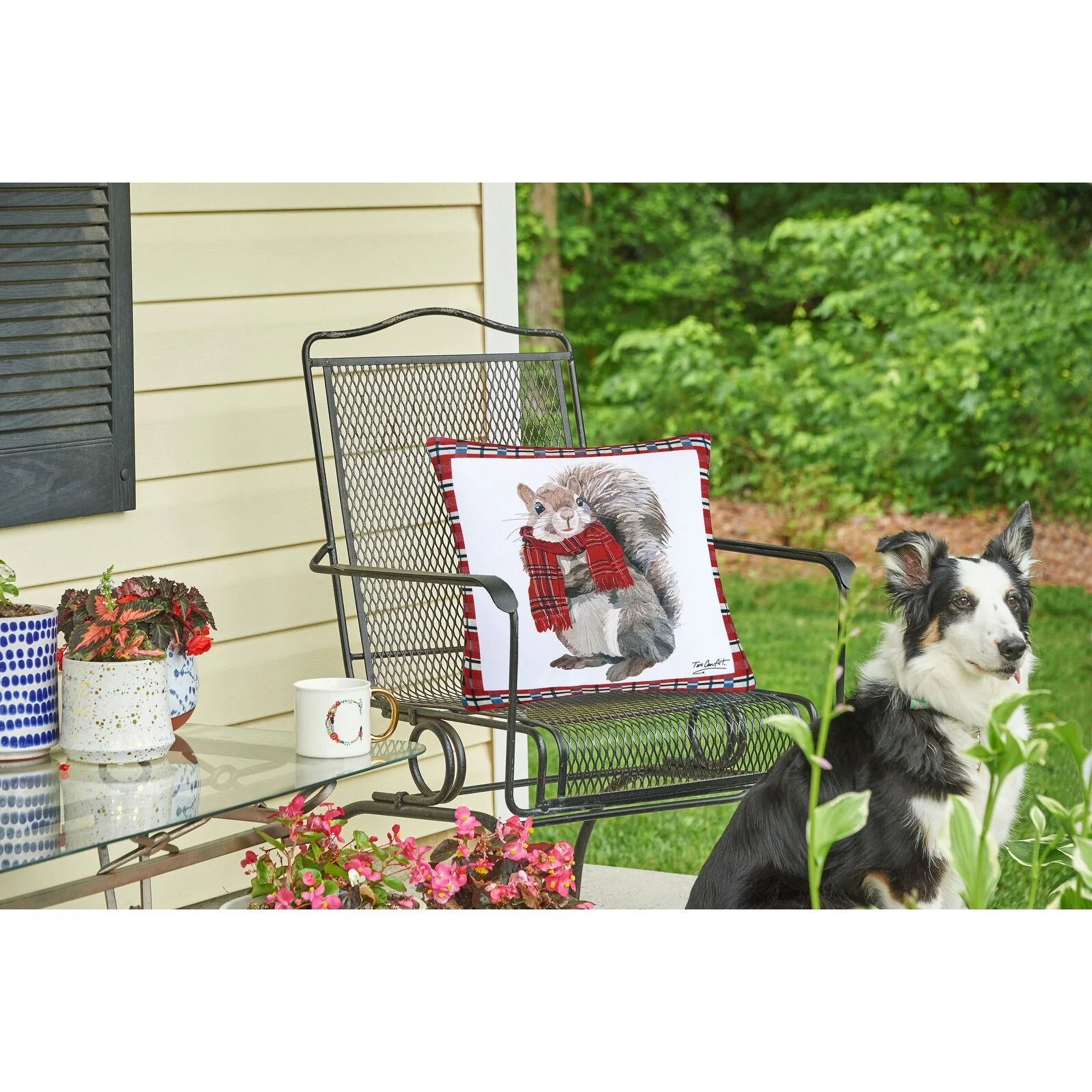 Plaid Squirrel Christmas Indoor/Outdoor 18x18 Throw Decorative Accent Pillow