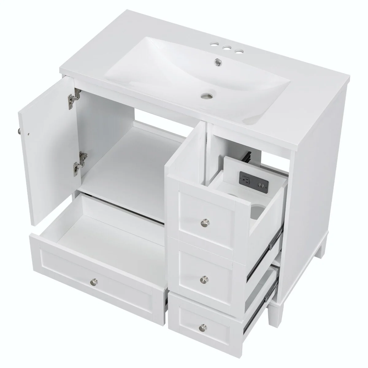 Modern 36-Inch Bathroom Vanity with Resin Sink and Ample Storage