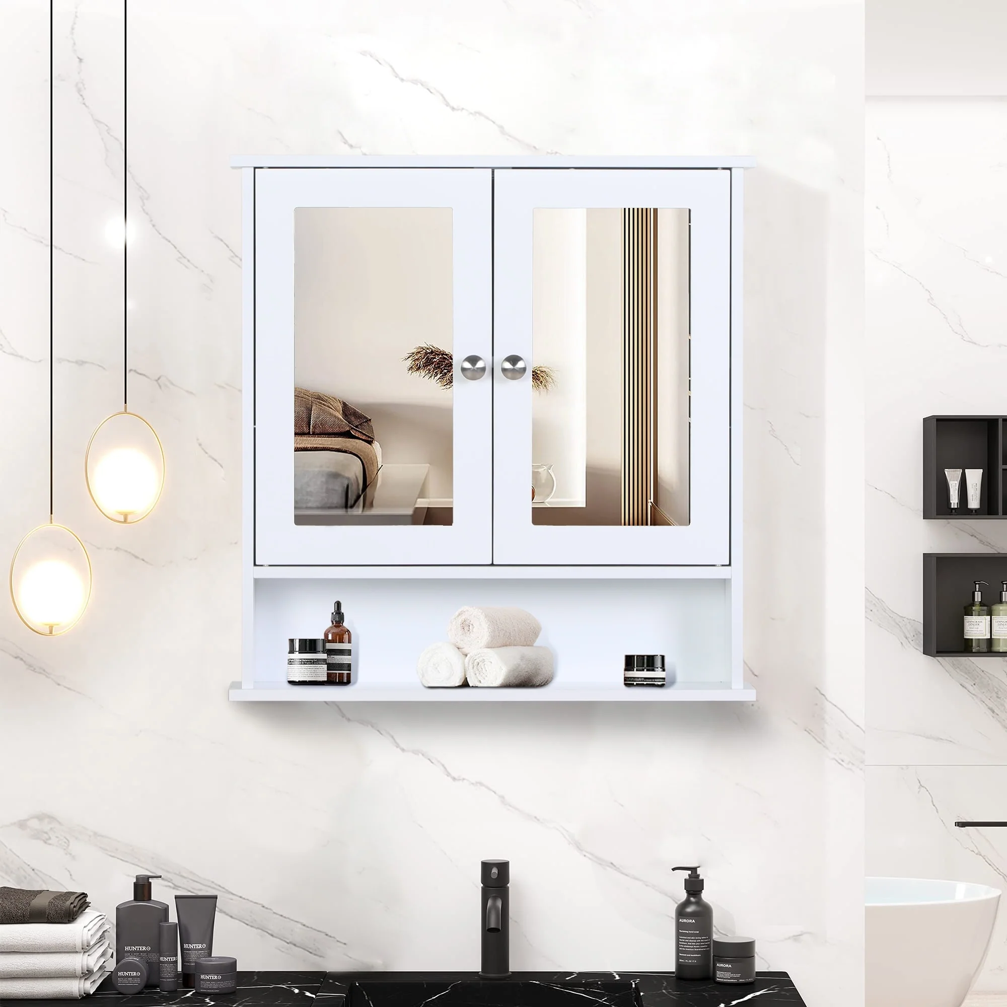2-Door Medicine Cabinet Bathroom Wall Cabinet with Double Mirror Doors