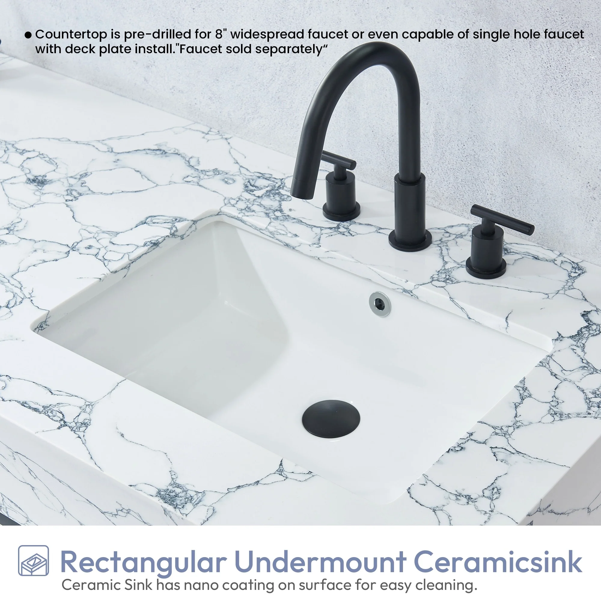 Ecija Bath Vanity, Metal Support with Composite Stone Top, no Mirror