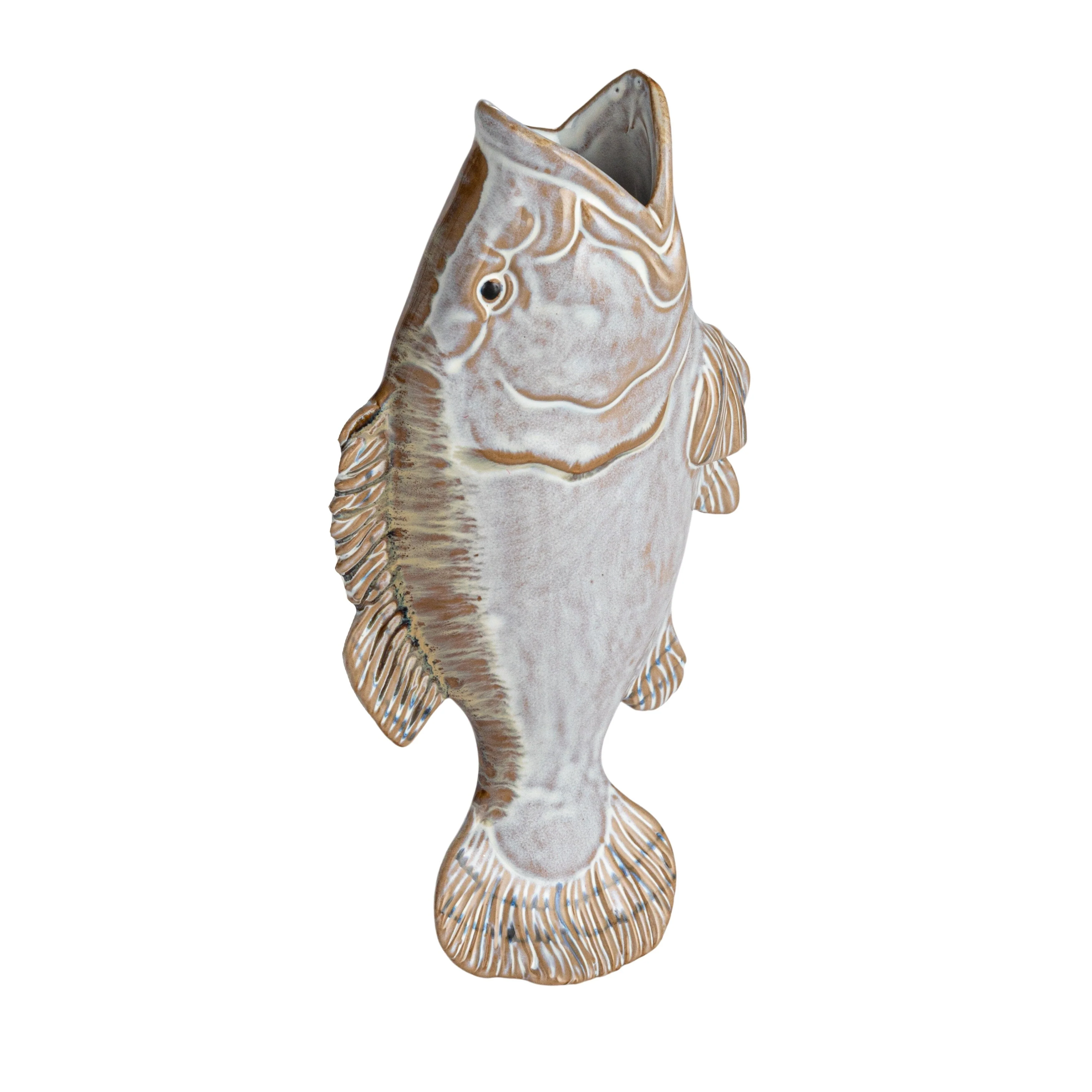 Stoneware Fish Shaped Wall Vase with Reactive Glaze