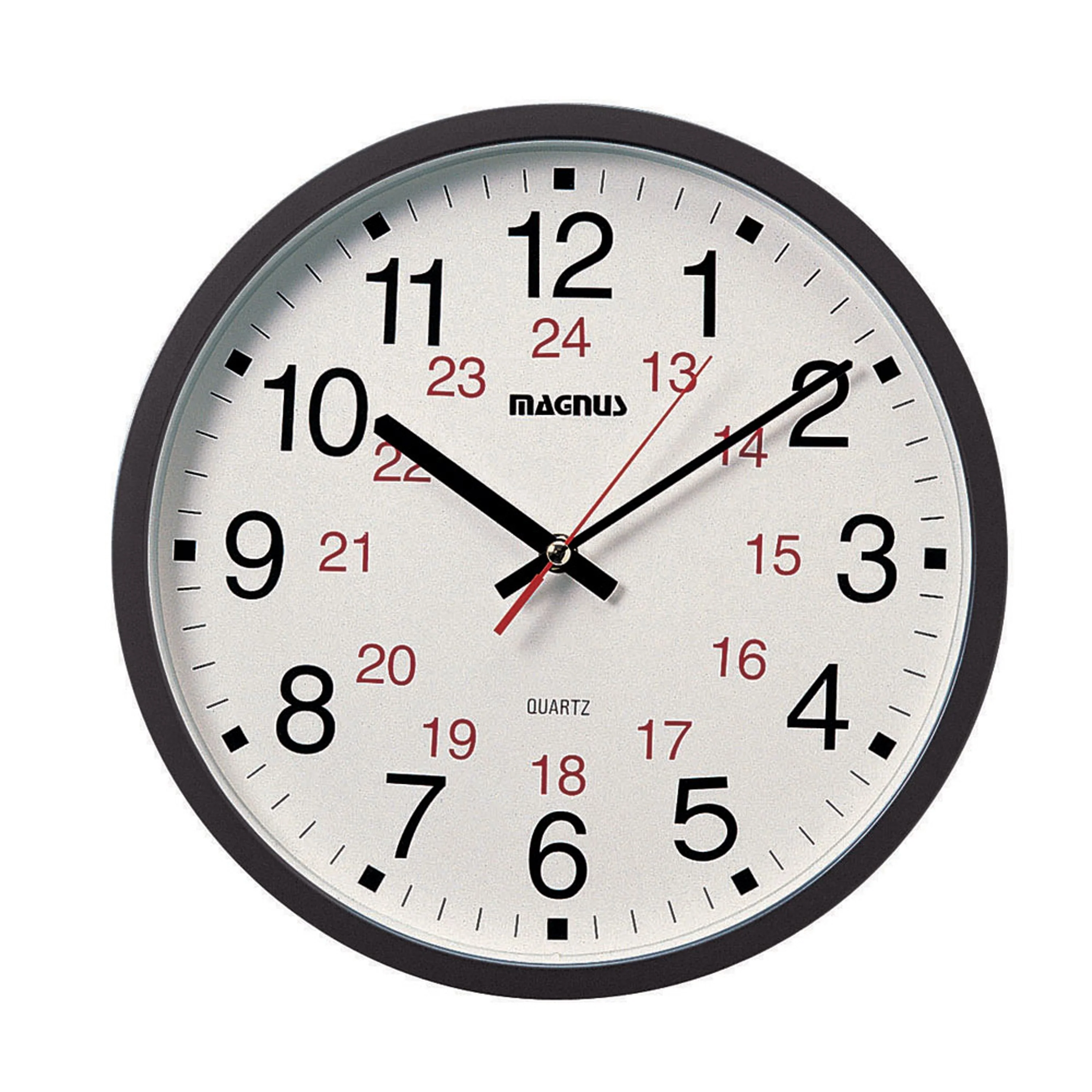 Dainolite 12/24 Hour Clock - Black - Sweep Style Second Hand - Glass Face