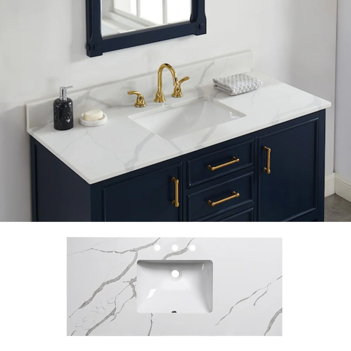 Bathlet Calacatta Quartz 48-in Single Sink Bathroom Vanity Top with Side Splash