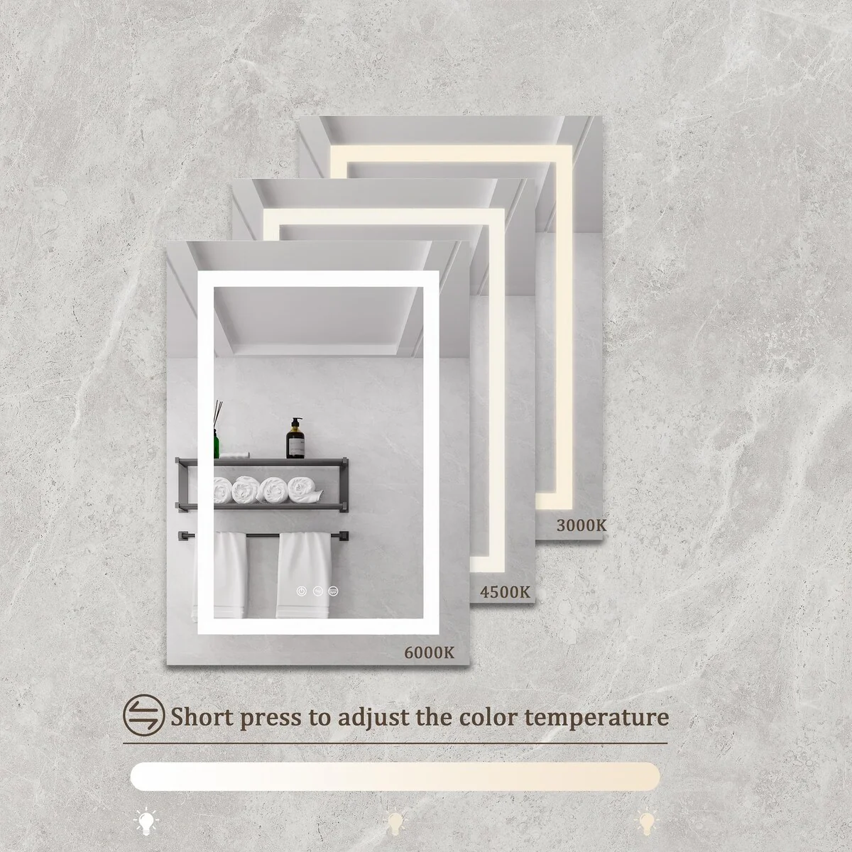 Bathroom Medicine Cabinet with Mirror Wall Mounted LED Bathroom Mirror Cabinet with Lights, Anti-Fog,Storage Shelves