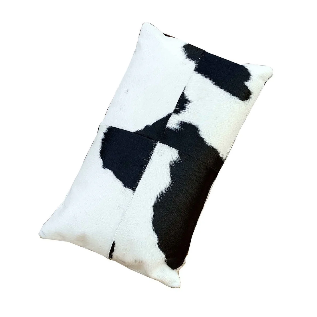 FERN Black & White Rectangular Cowhide Double-sided Leather Lumbar Pillow