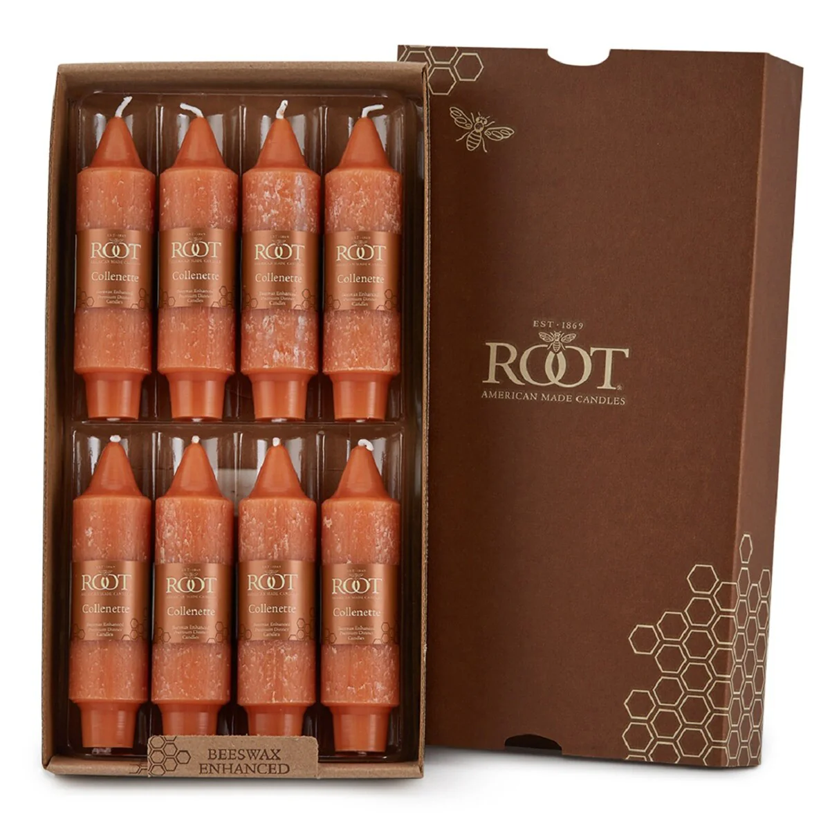 Root Unscented 5 In. Timberline™ Collenette Taper Candles box of 8 - 5 X 1-1/4