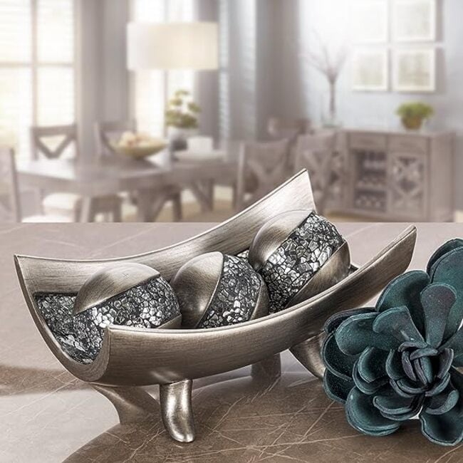 Creative Scents Schonwerk Silver Centerpiece Bowl- Crackled Mosaic Design