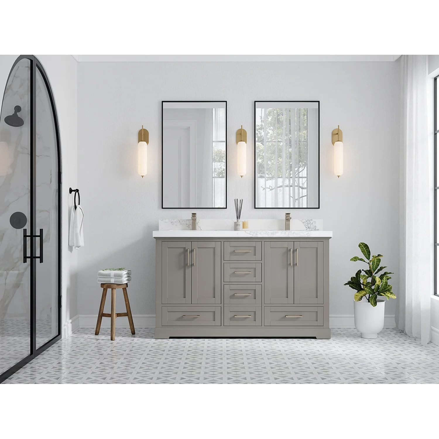 Willow Collection 60 in W x 22 in D x 36 in H Boston Double Bowl Sink Bathroom Vanity with Countertop