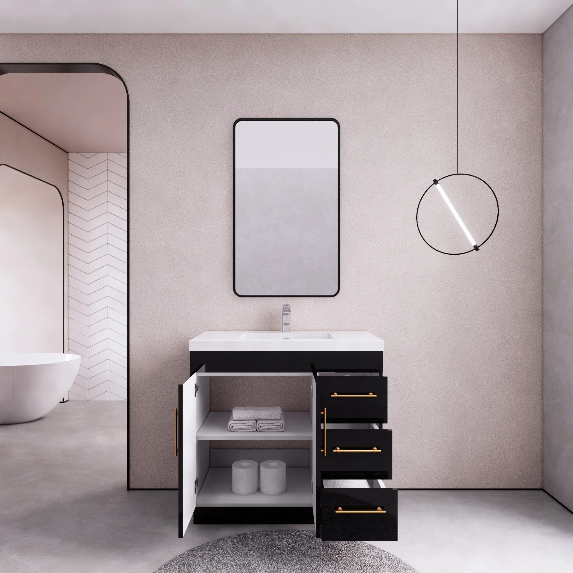 Eliza 36 Freestanding Vanity (Right Drawers) with Single Sink