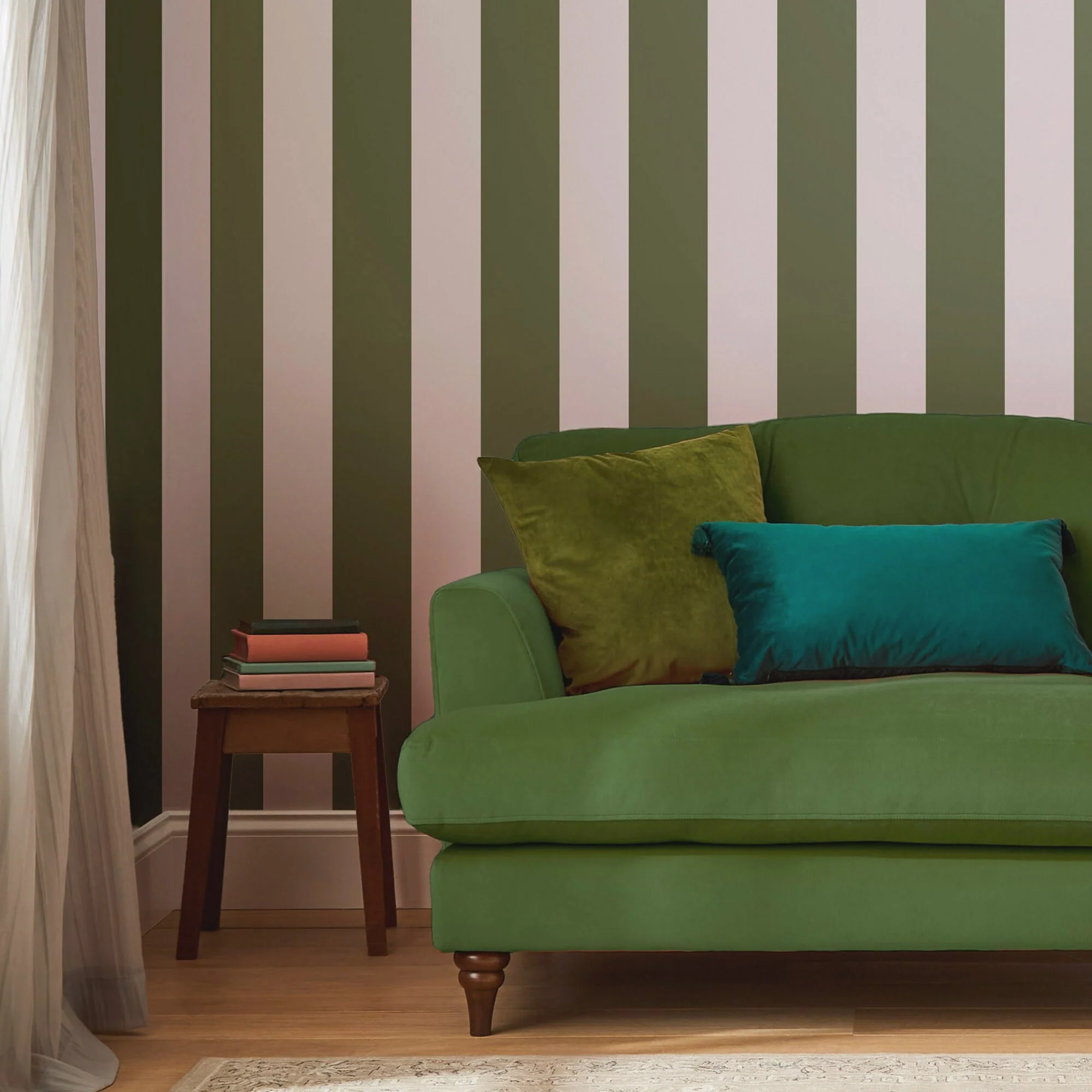 Joules Harborough Stripe Olive Green Wallpaper