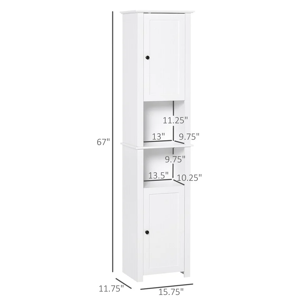 Tall Bathroom Storage Cabinet,Freestanding Linen Tower w/2-Tier Shelf
