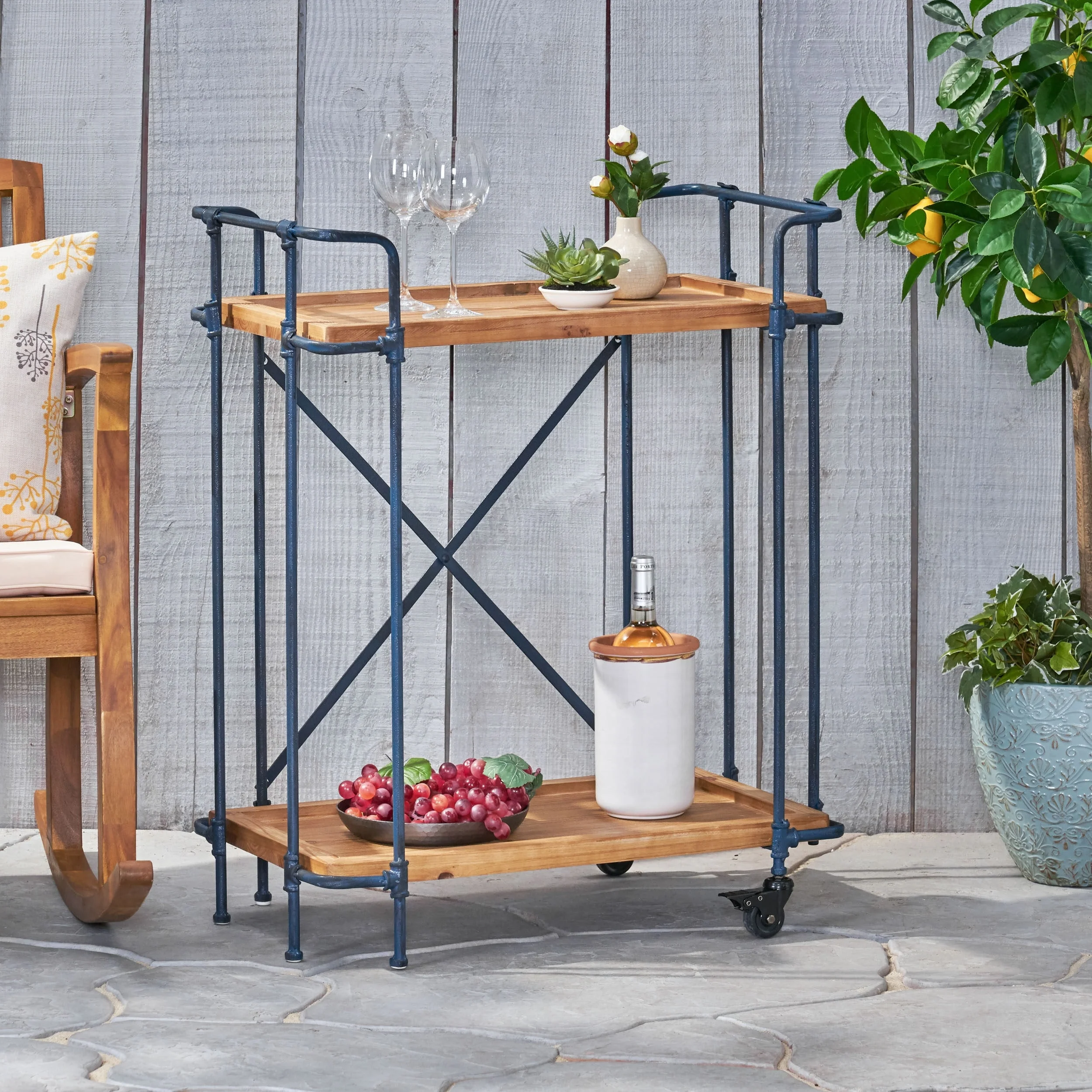 Eden Outdoor Industrial Firwood and Iron Bar Cart by Christopher Knight Home - 28.00