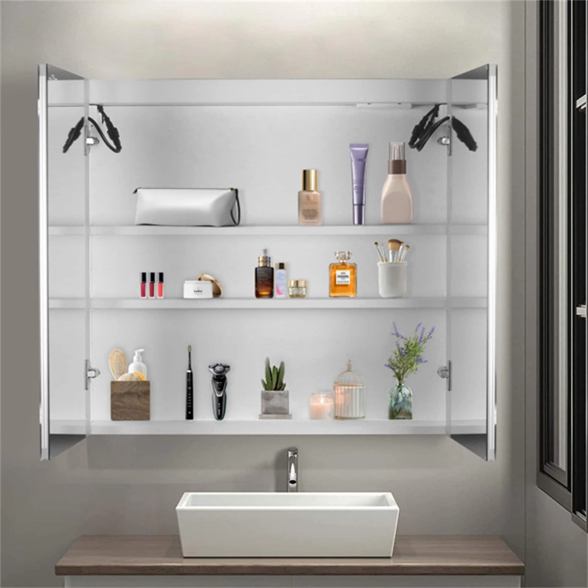 32*28in Bathroom Wall Cabinet ; Anti-Fog; Led Light; Power-Off Memory