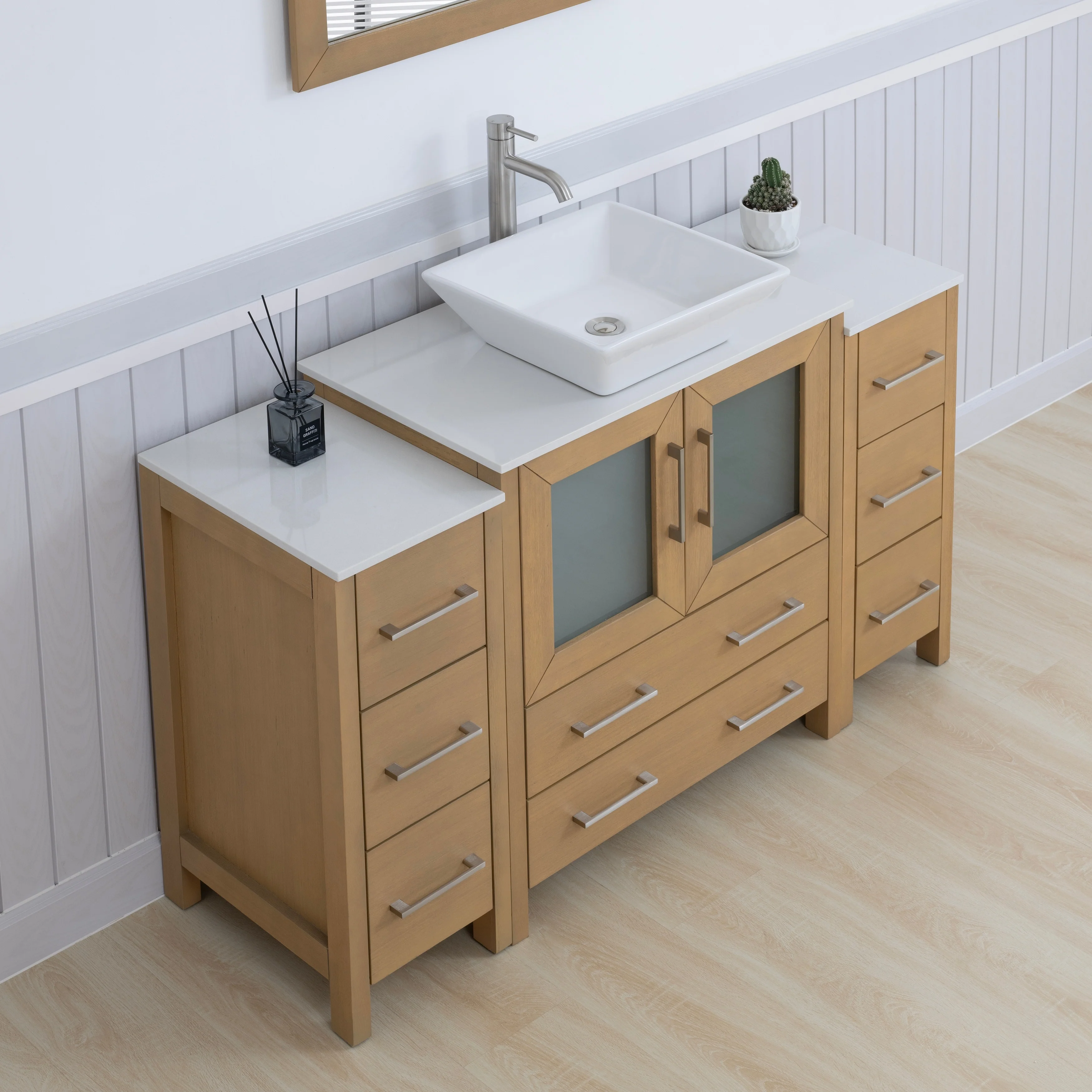 Vanity Art 54-inch Single Sink Bathroom Vanity Set with Engineered Marble Top and Free Mirror - 54 x 18.5 x 36 Inches