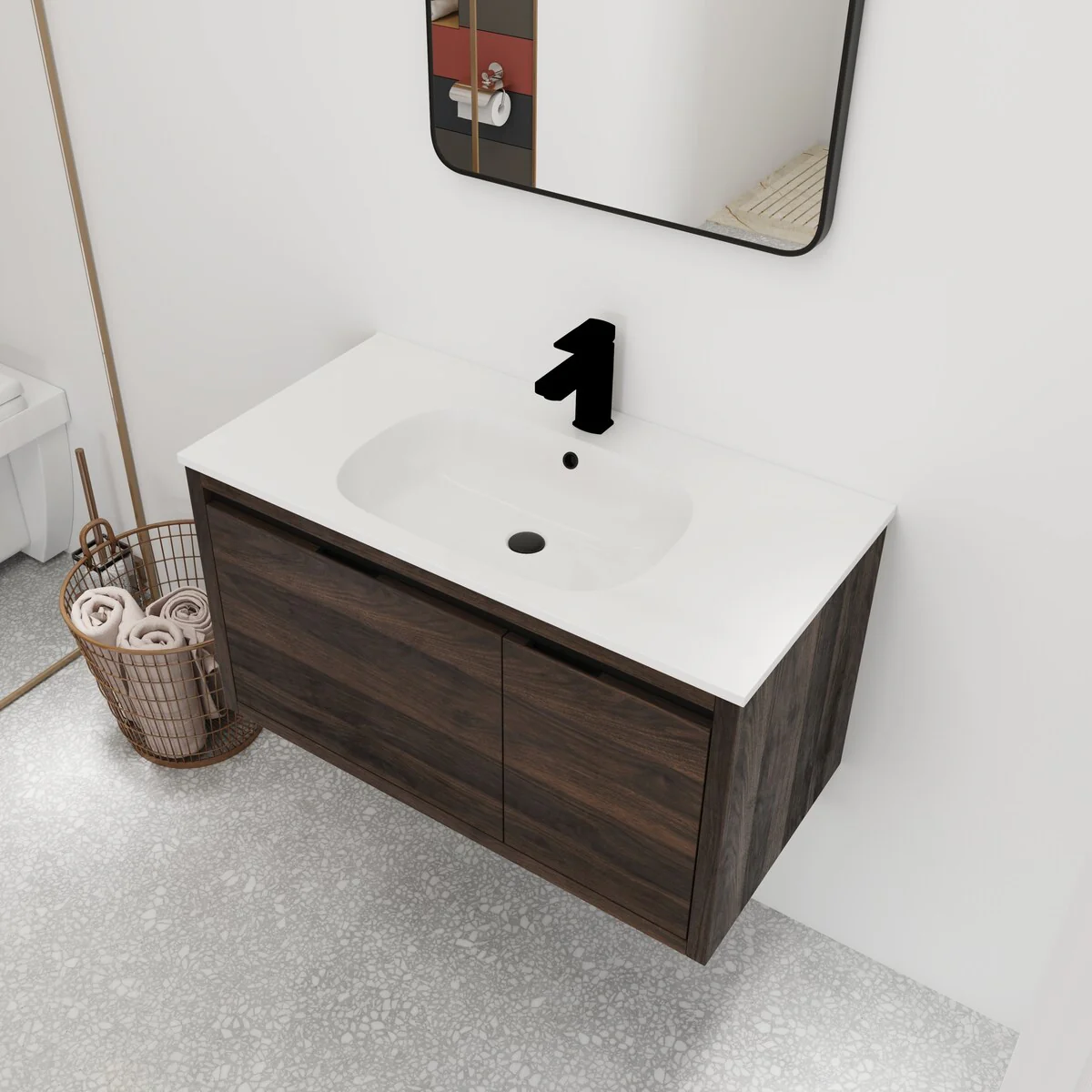 Bathroom Vanity With Sink In 36 Inch, Floating Bathroom Vanity With Soft Close Door