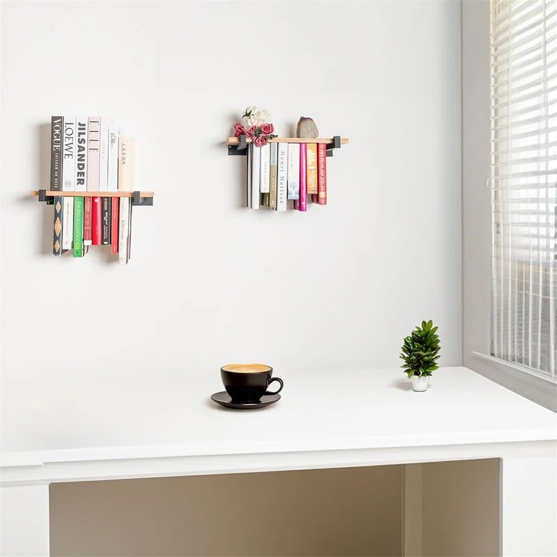 Floating Bookshelves Set of 2 Double Storage - 6.7