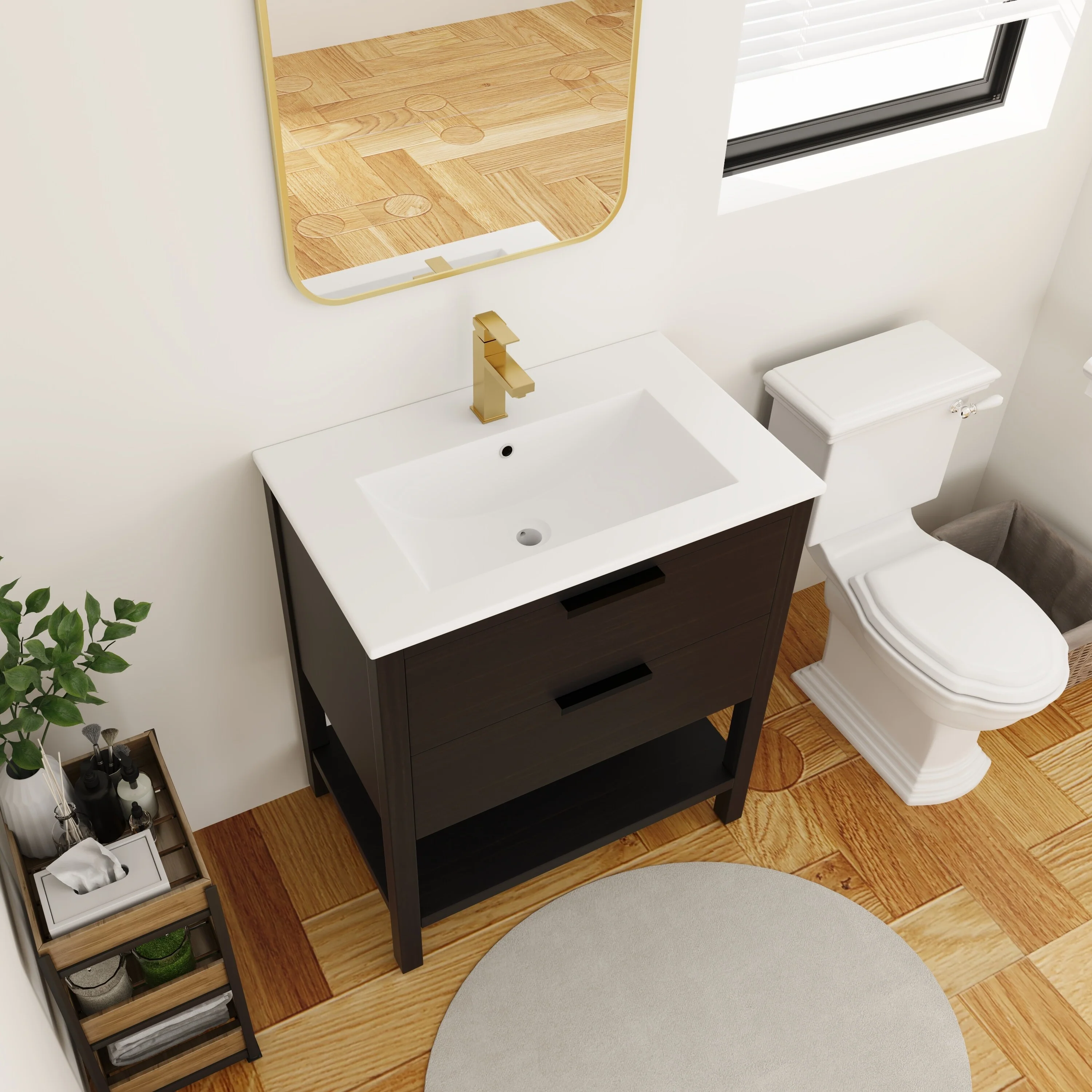 BNK 30/36 Inch Bathroom Vanity With Single Sink,Modern Bathroom Vanities With Soft Close Drawer And Shelf