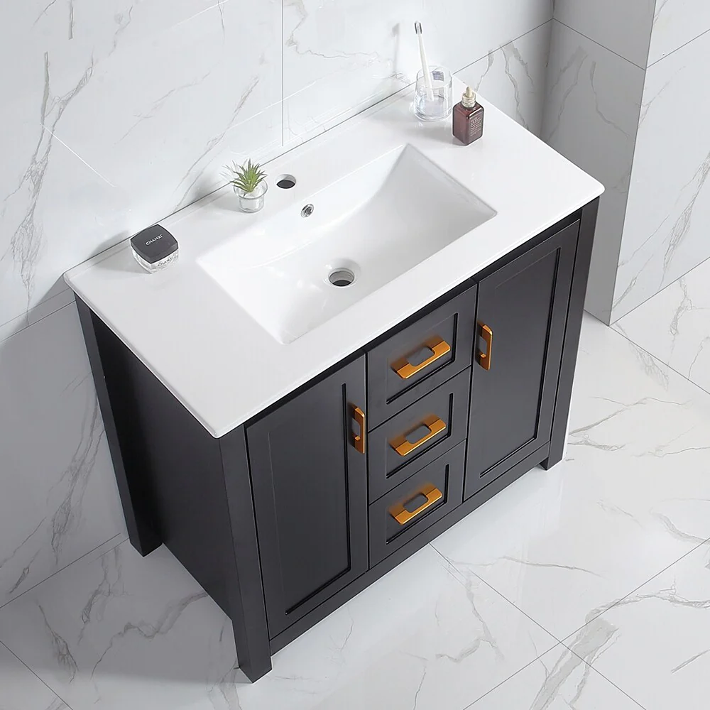 Bathroom Vanity with Single Sink, Wood Storage Cabinet with 2 Soft Closing Doors, Freestanding Vanity Cabinet with 3 Drawers