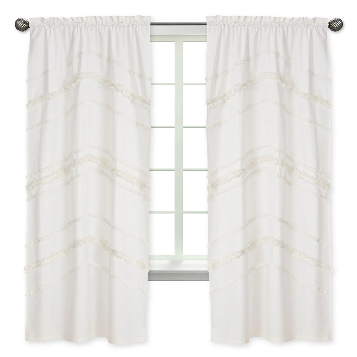 Sweet Jojo Designs Ivory Bohemian Boho Chic 84in Window Treatment Curtain Panel Pair Farmhouse Minimalist Macrame Tufted Fringe