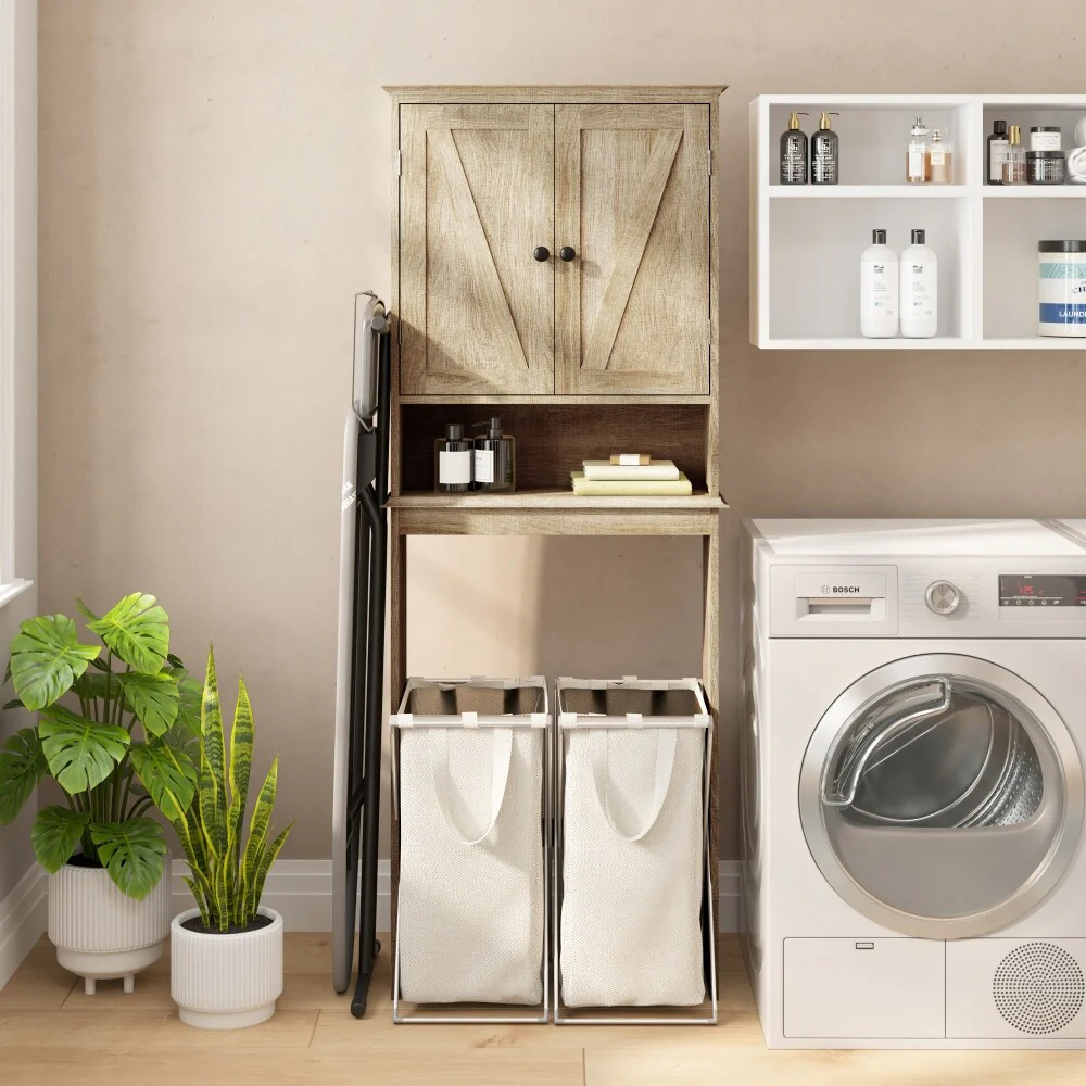 Brown Farmhouse Over the Toilet Cabinet Storage Organizer with 2 Shelves