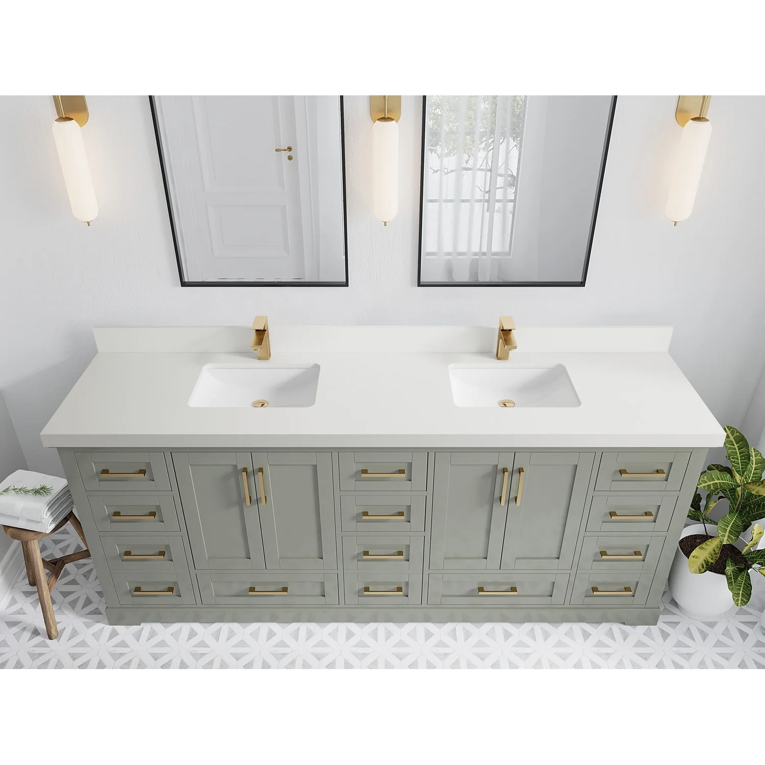 Willow Collection 84 in W x 22 in D x 36 in H Boston Double Bowl Sink Bathroom Vanity with Countertop