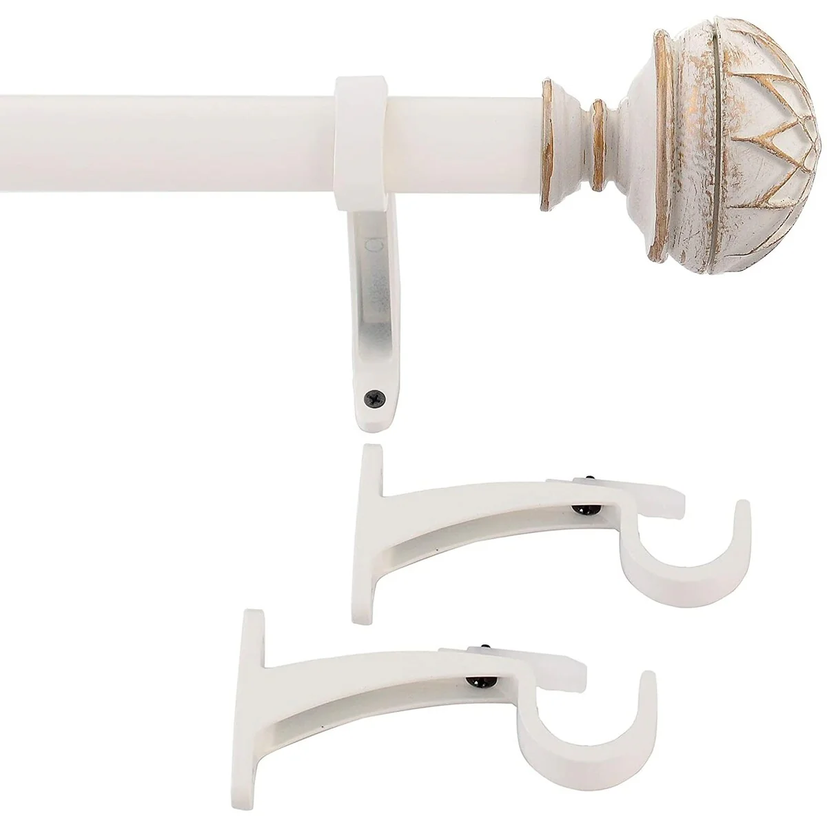 1 Inch Adjustable Ivory Curtain Rod for Windows & Doors Curtains with Hammered Mushroom Finials & Brackets Set -By Deco Window