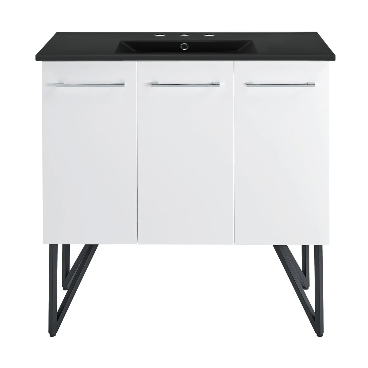 Annecy 36 In. White Bathroom Vanity With Black, 3-Hole Ceramic Sink Top